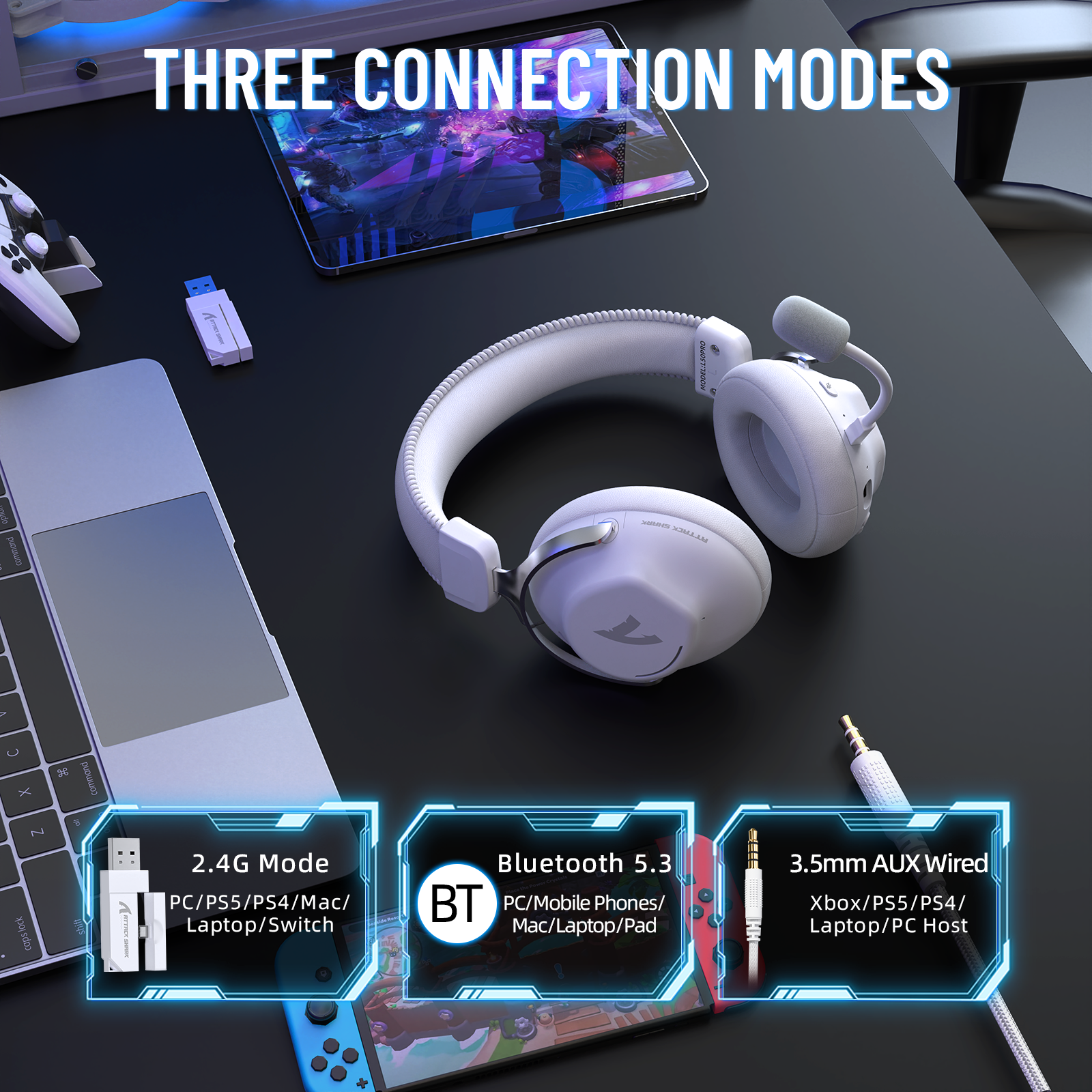 Casque de jeu sans fil ATTACK SHARK L50 PRO à trois modes