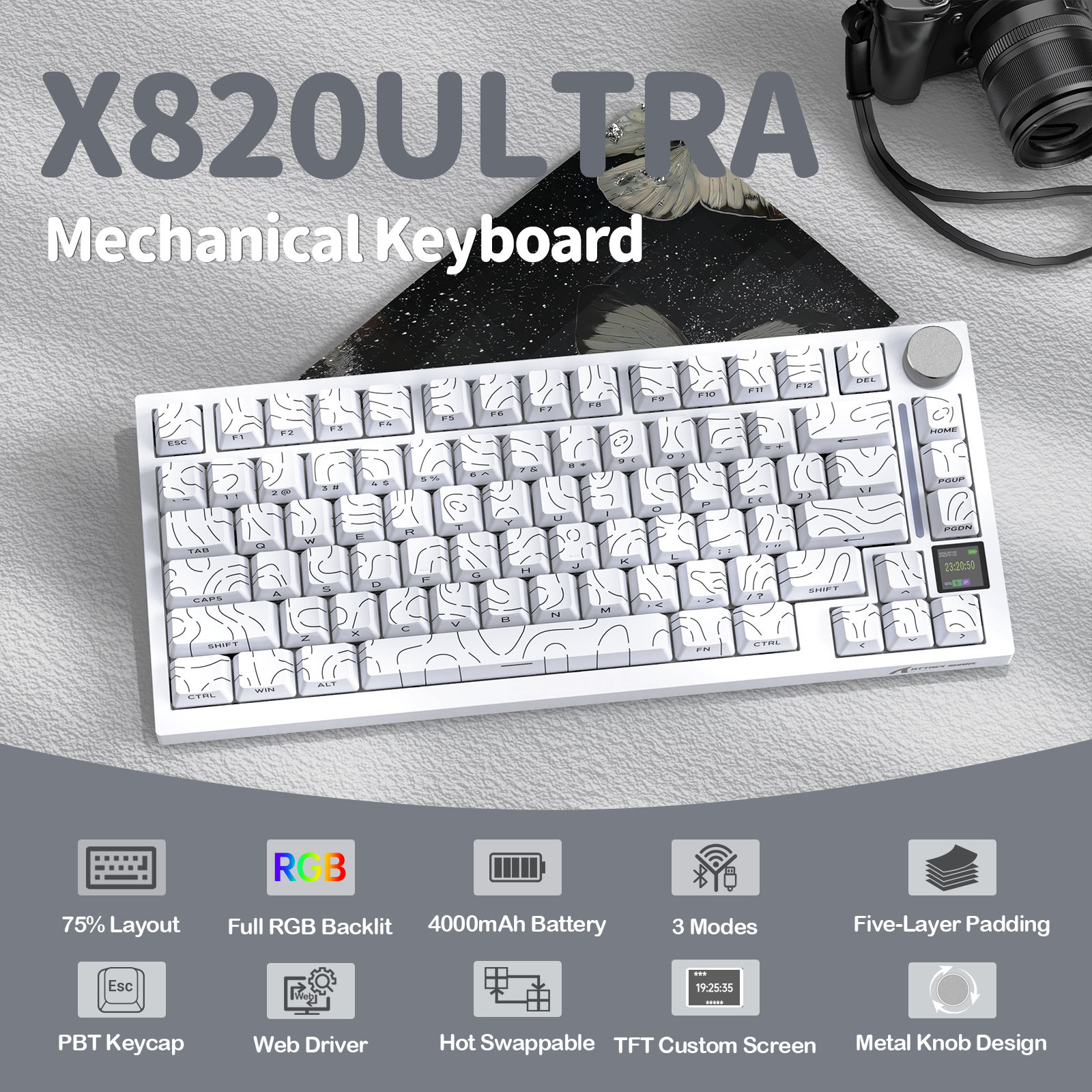 Clavier mécanique à joint torique tri-mode ATTACK SHARK X820Ultra