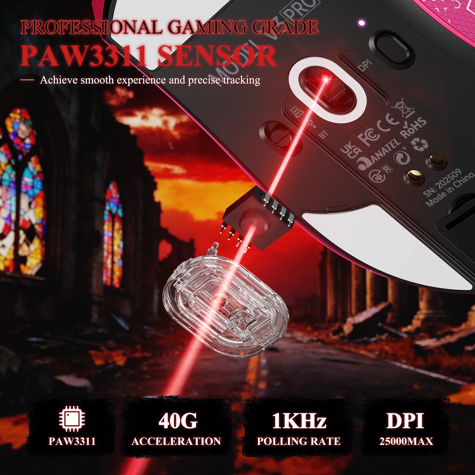 Souris de jeu tri-mode ultra-légère ATTACK SHARK V3PRO avec station de charge