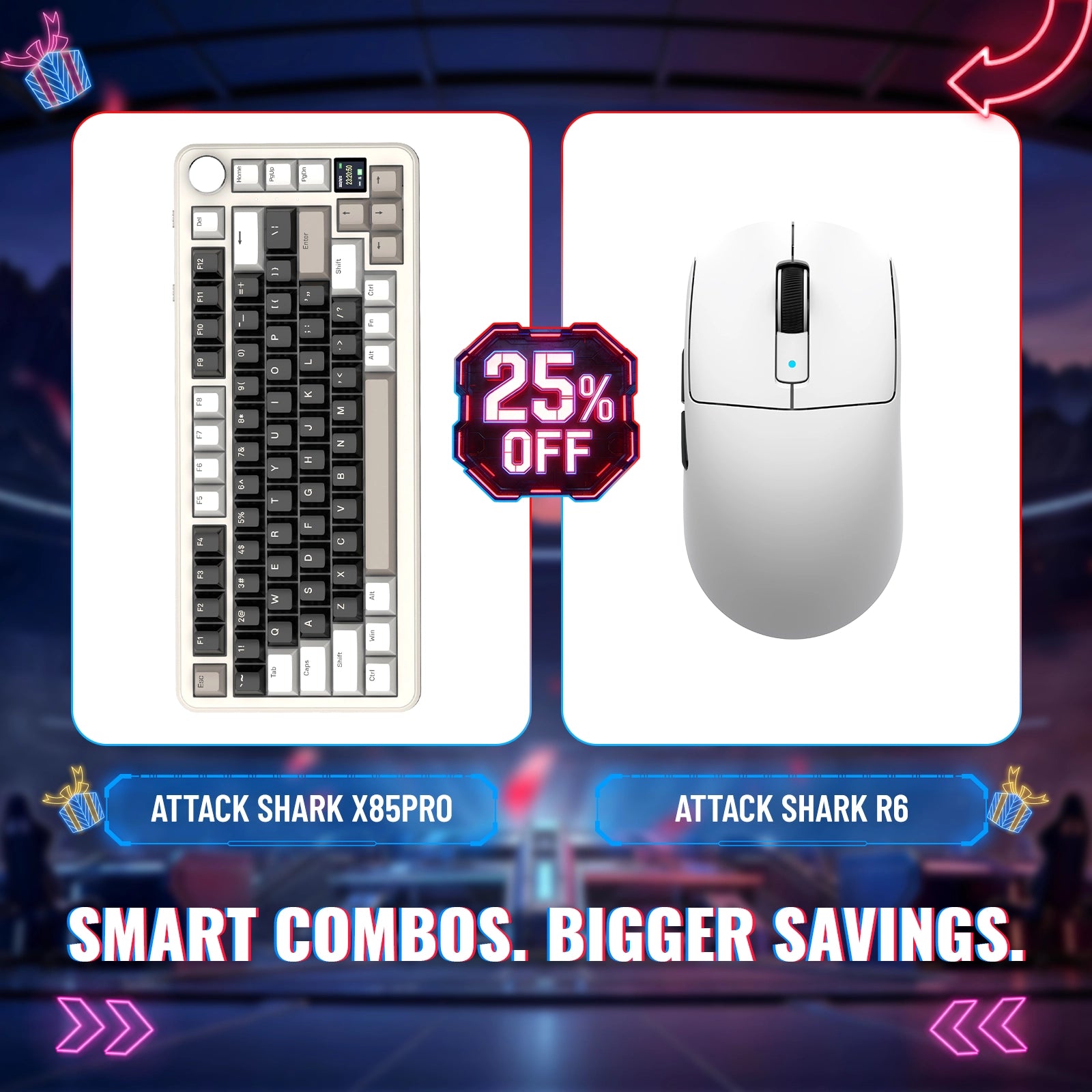Pack clavier mécanique trimode ATTACK SHARK X85PRO + souris de jeu sans fil R6