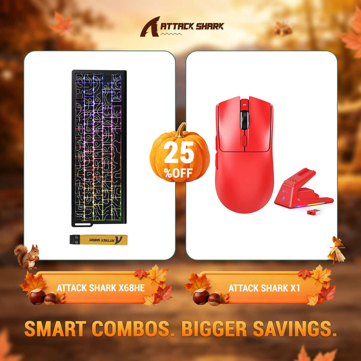 Pack clavier à déclenchement rapide ATTACK SHARK X68HE + souris gaming sans fil X1