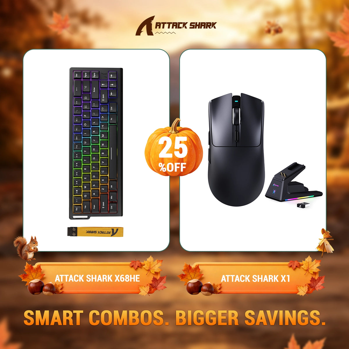 Pack clavier à déclenchement rapide ATTACK SHARK X68HE + souris gaming sans fil X1