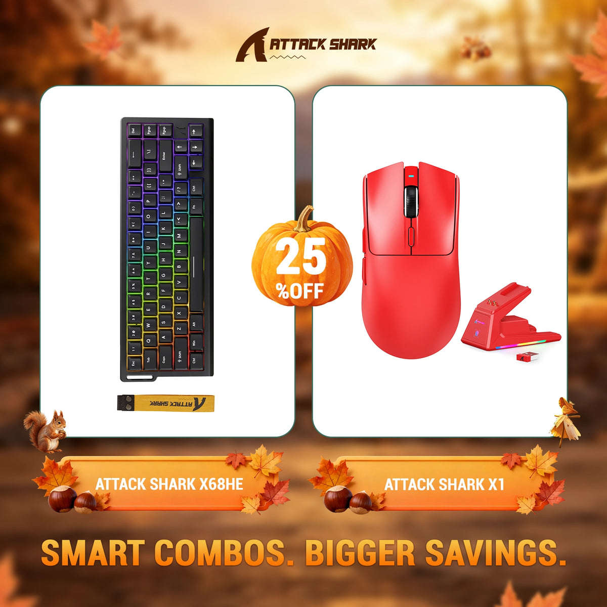 Pack clavier à déclenchement rapide ATTACK SHARK X68HE + souris gaming sans fil X1
