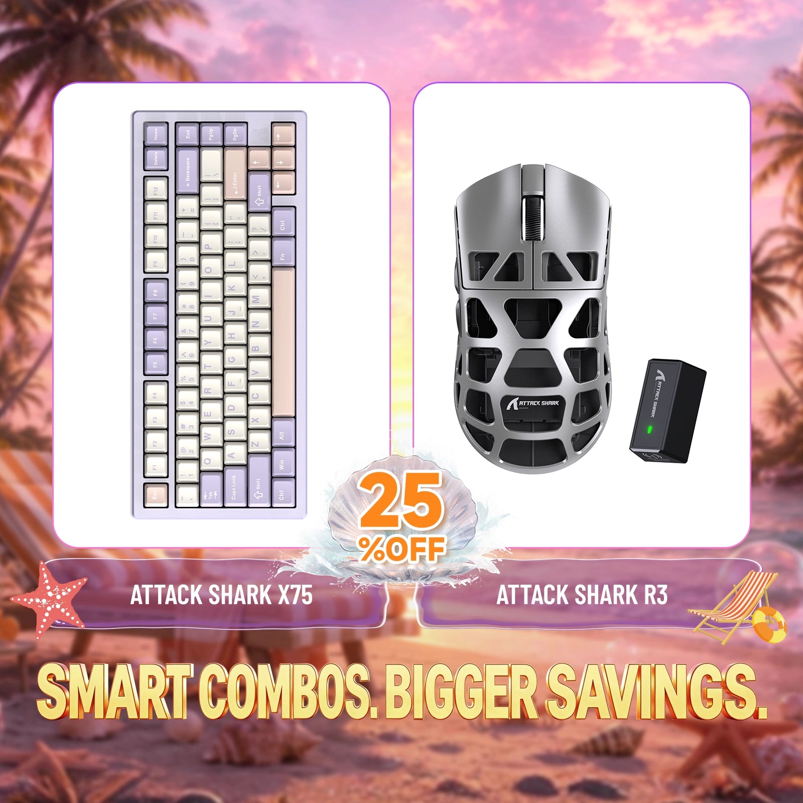 Pack clavier en aluminium complet ATTACK SHARK X75 + souris gaming en alliage de magnésium R3