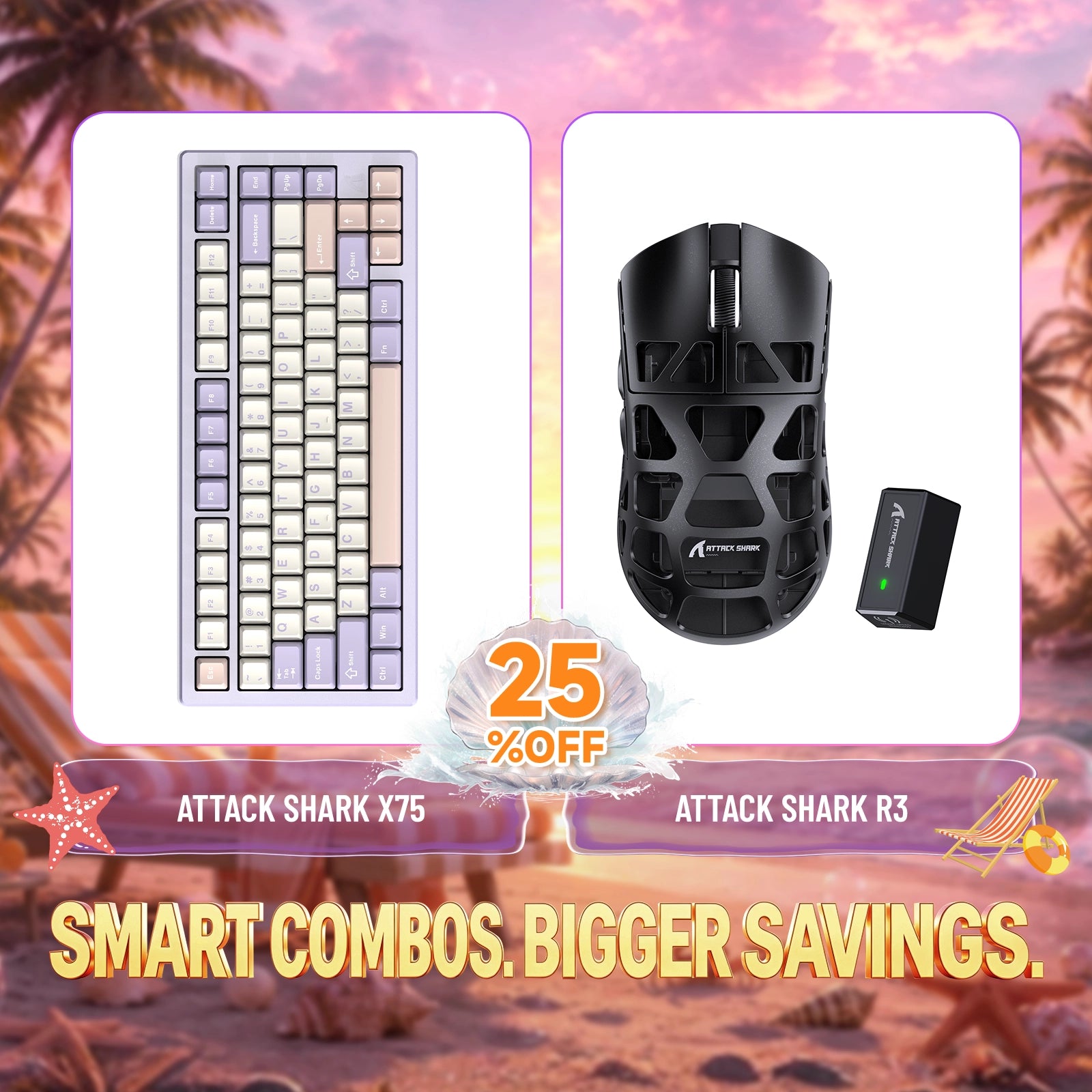 Pack clavier en aluminium complet ATTACK SHARK X75 + souris gaming en alliage de magnésium R3