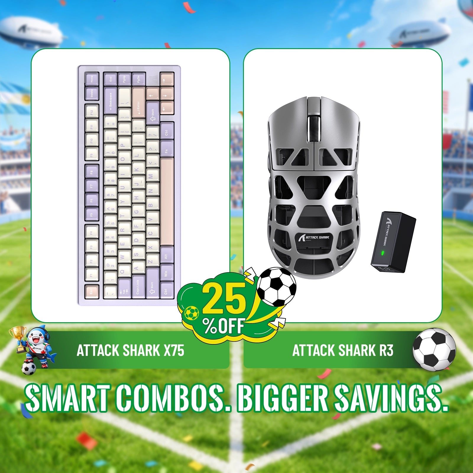 Pack clavier en aluminium complet ATTACK SHARK X75 + souris gaming en alliage de magnésium R3