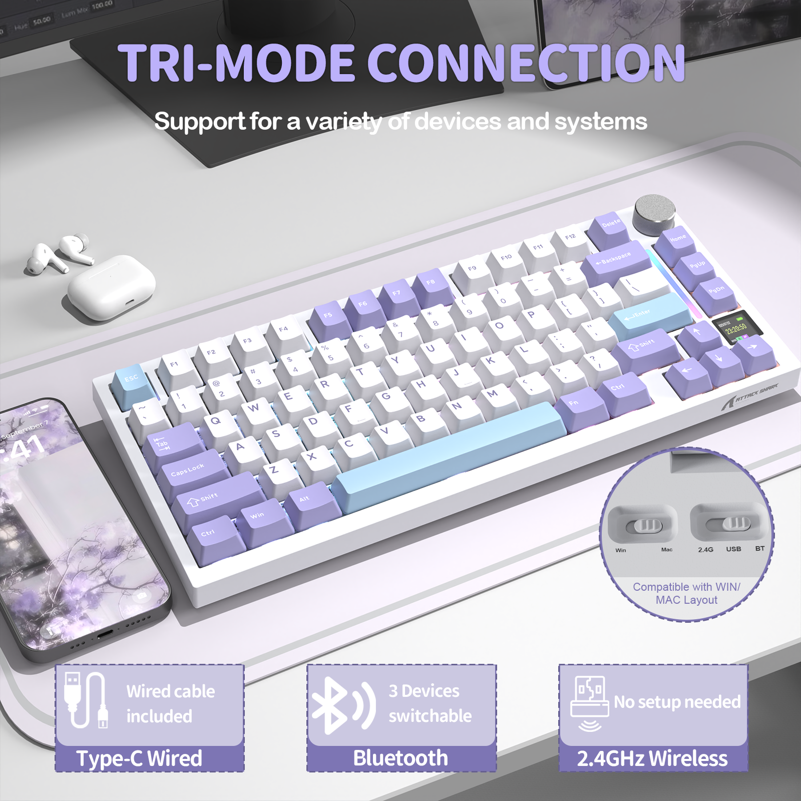 Clavier mécanique à joint torique tri-mode ATTACK SHARK X820Ultra