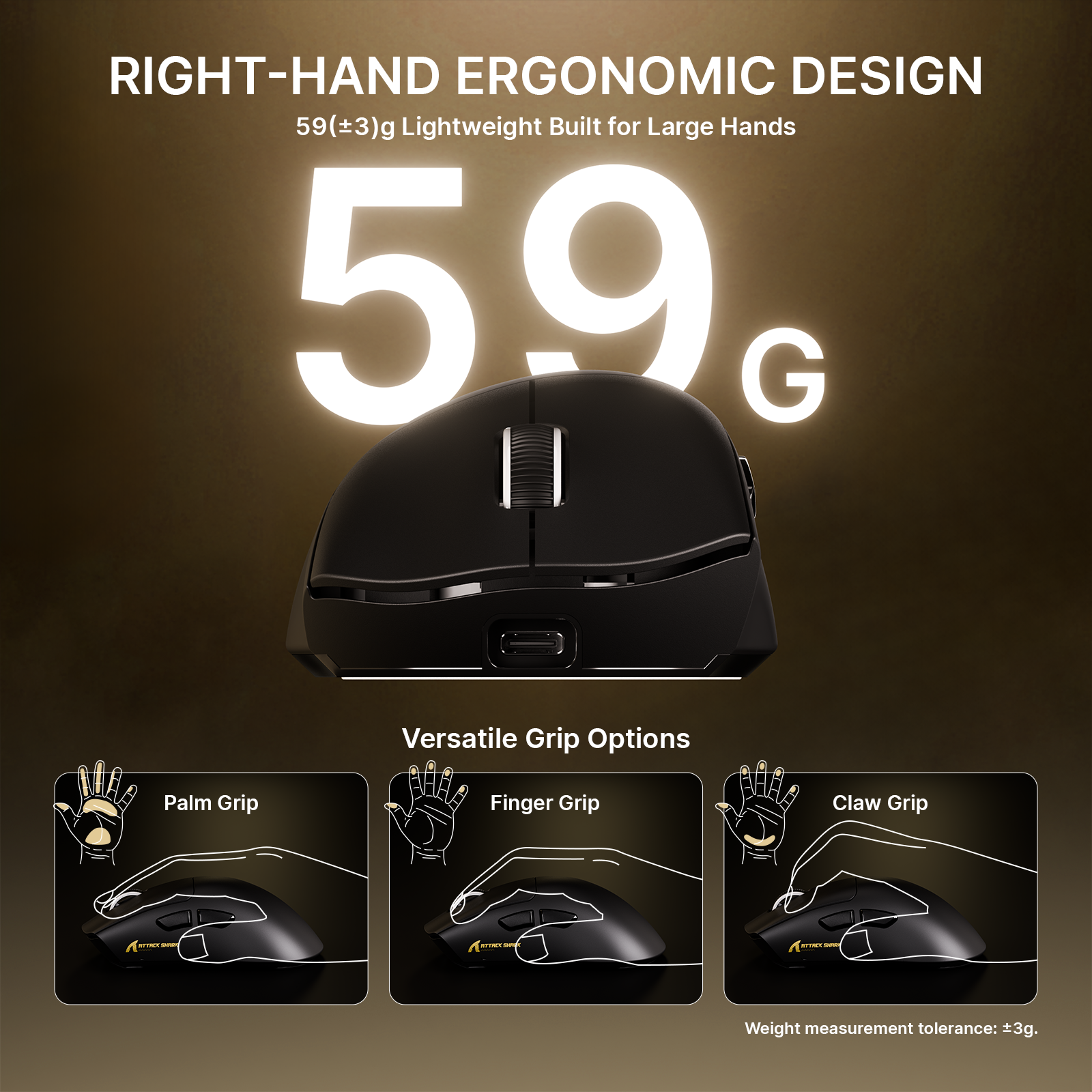 Souris de jeu ergonomique sans fil ultra-légère ATTACK SHARK V8