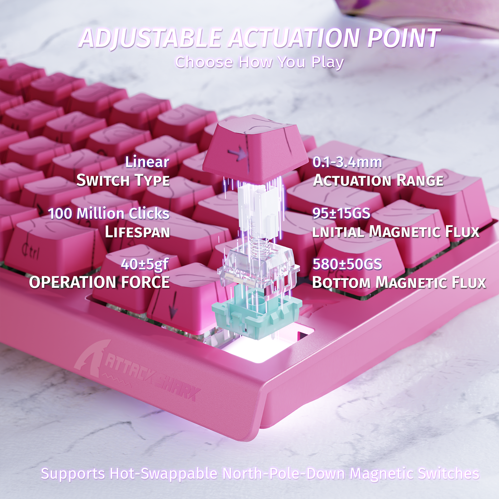 ATTACK SHARK X68 HE Clavier à déclenchement rapide avec switch magnétique