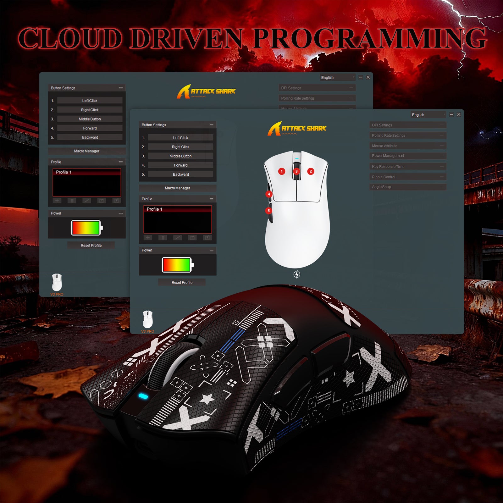 Souris de jeu tri-mode ultra-légère ATTACK SHARK V3PRO avec station de charge