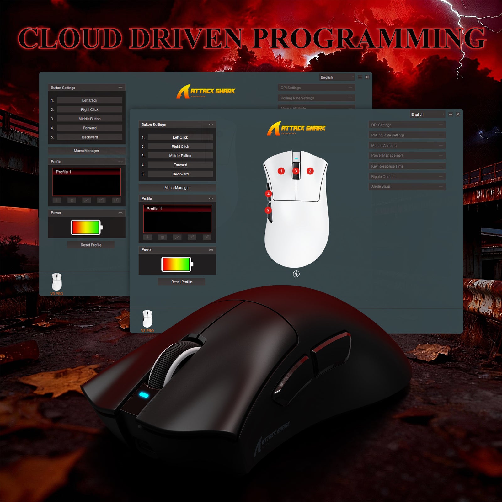 Souris de jeu tri-mode ultra-légère ATTACK SHARK V3PRO avec station de charge