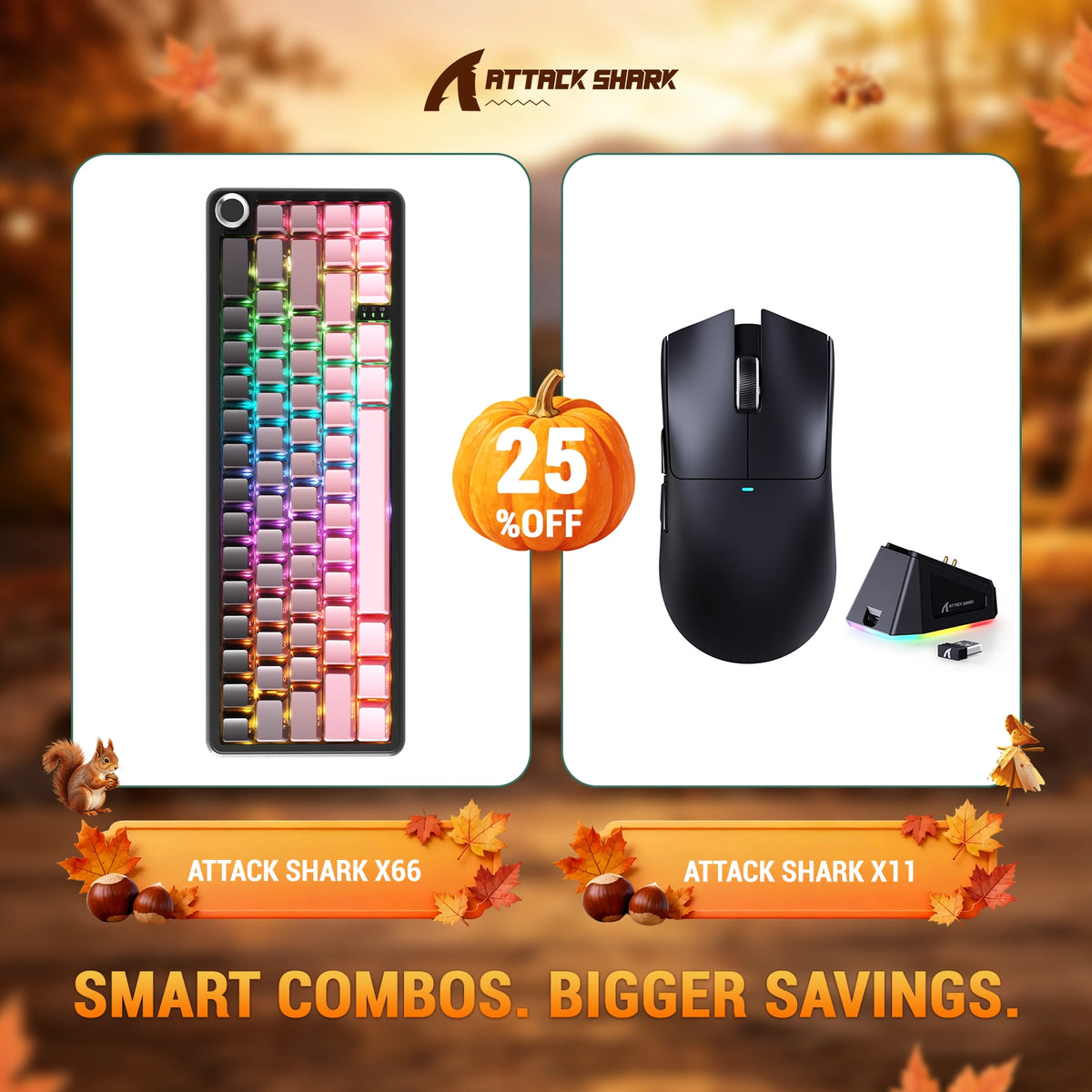 Pack clavier mécanique sans fil ATTACK SHARK X66 + souris gaming sans fil X11