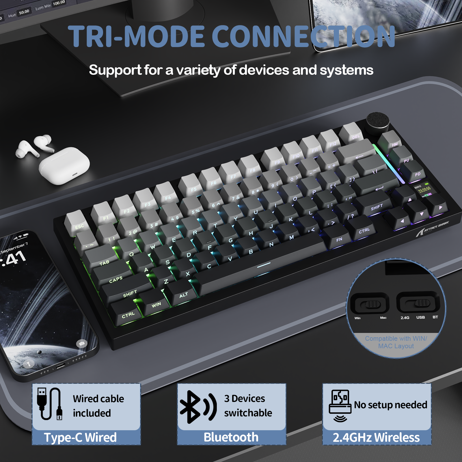 Clavier mécanique à joint torique tri-mode ATTACK SHARK X820Ultra