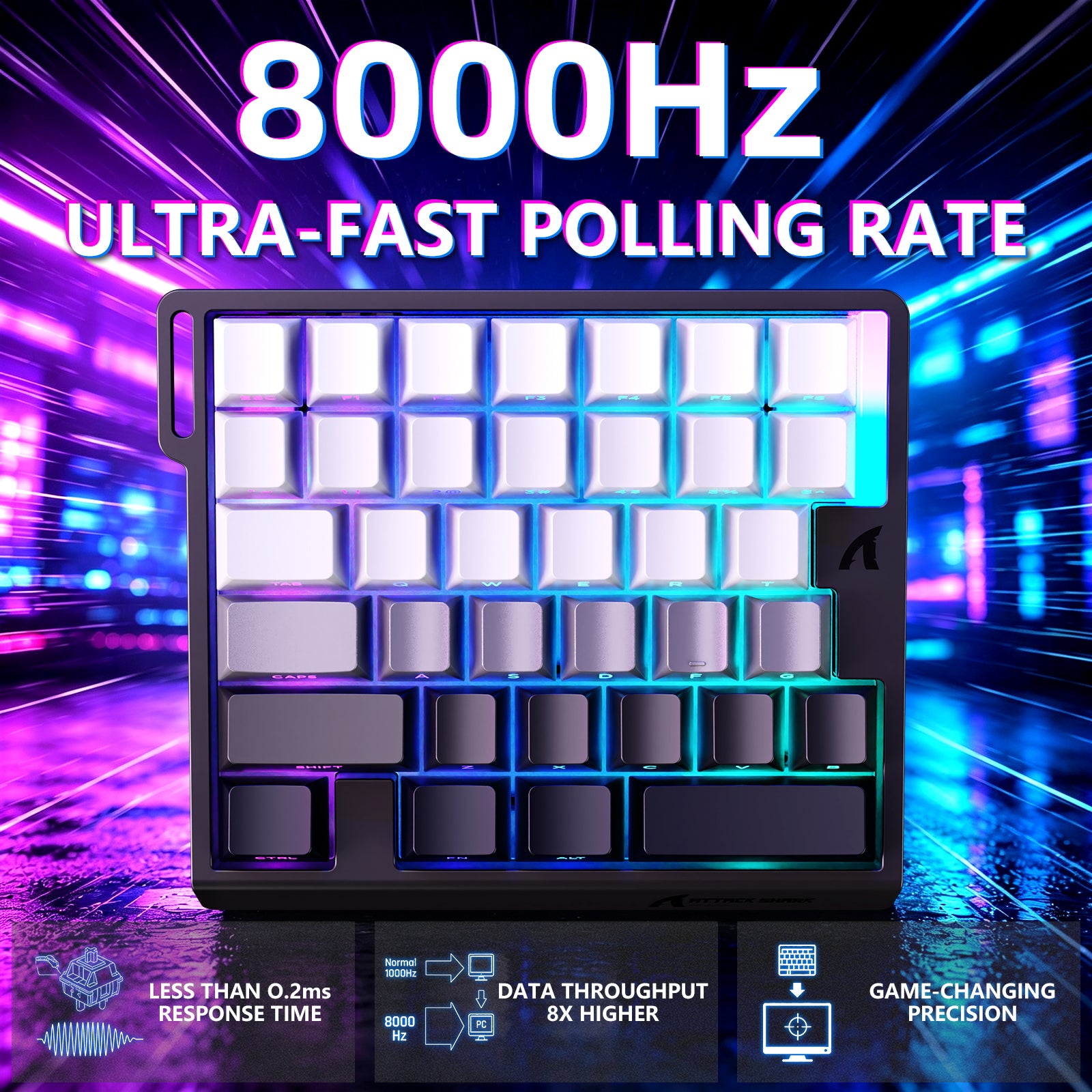 Clavier à interrupteur magnétique à une main ATTACK SHARK M36 HE & câble Aviateur LED ULTRA C01