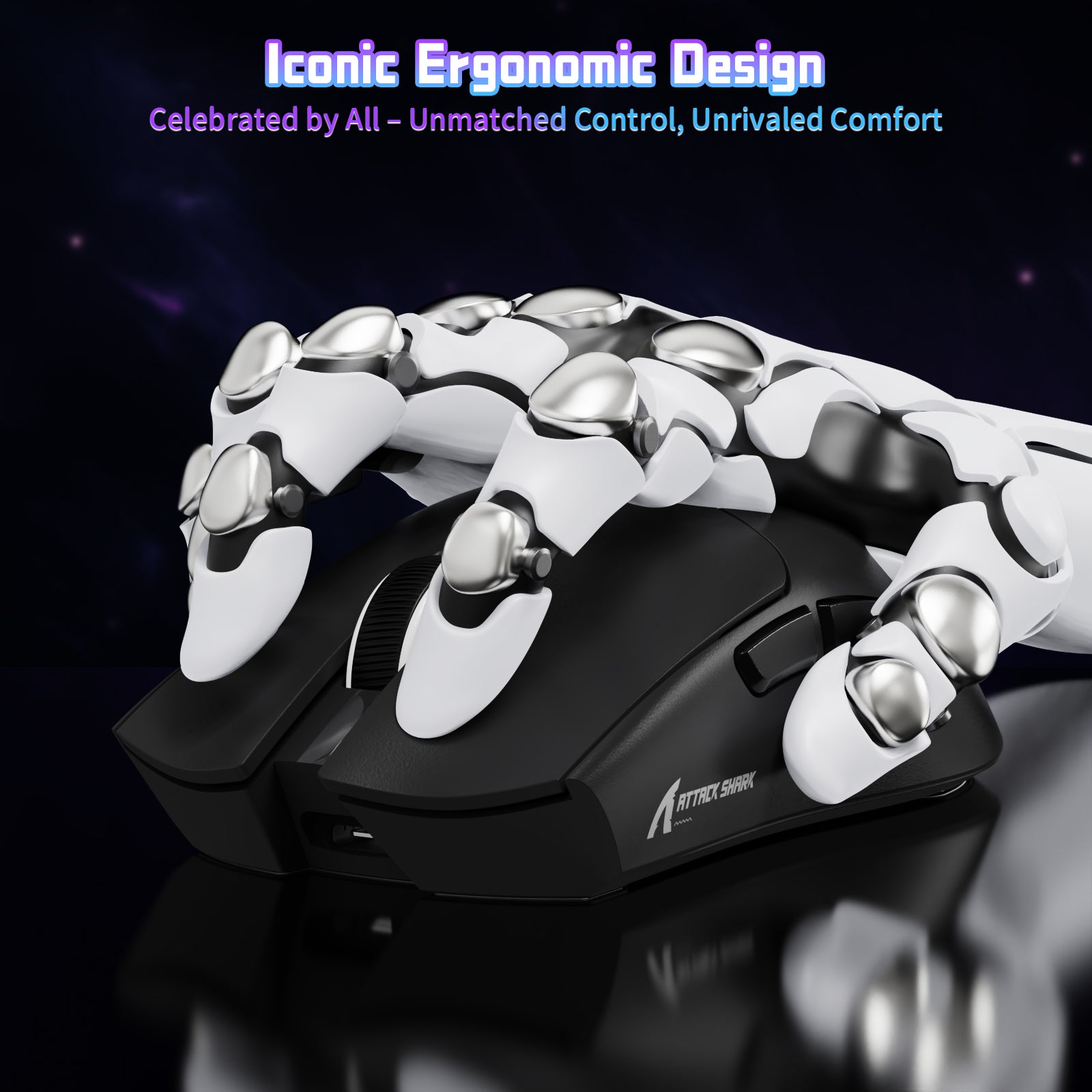 ATTACK SHARK X11SE ergonomic gaming mouse, black and white design, iconic ergonomic control.