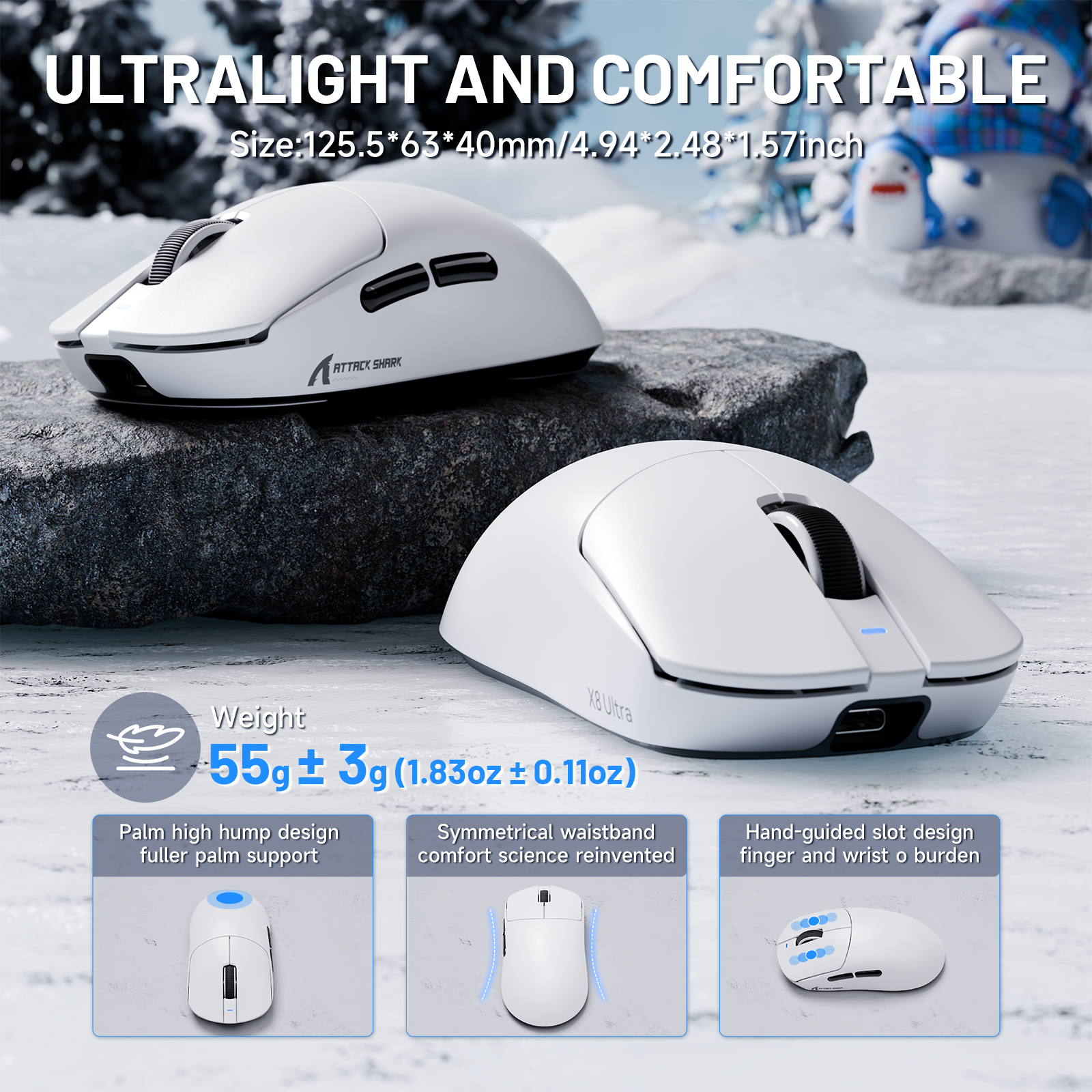 ATTACK SHARK X8 Ultra Tri-mode Wireless Gaming Mouse With C06 Ultra Cable