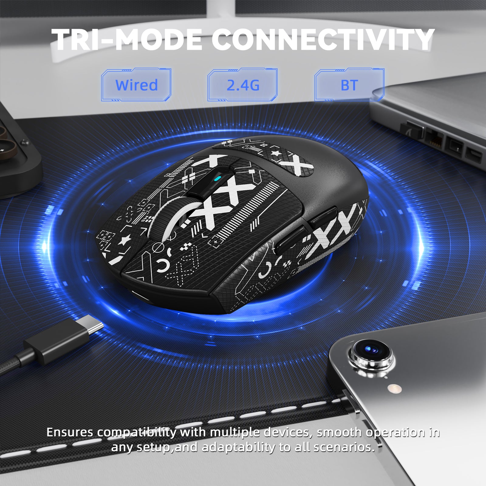 Souris de jeu sans fil tri-mode ATTACK SHARK G3PRO avec station de charge 25 000 DPI ultra légère