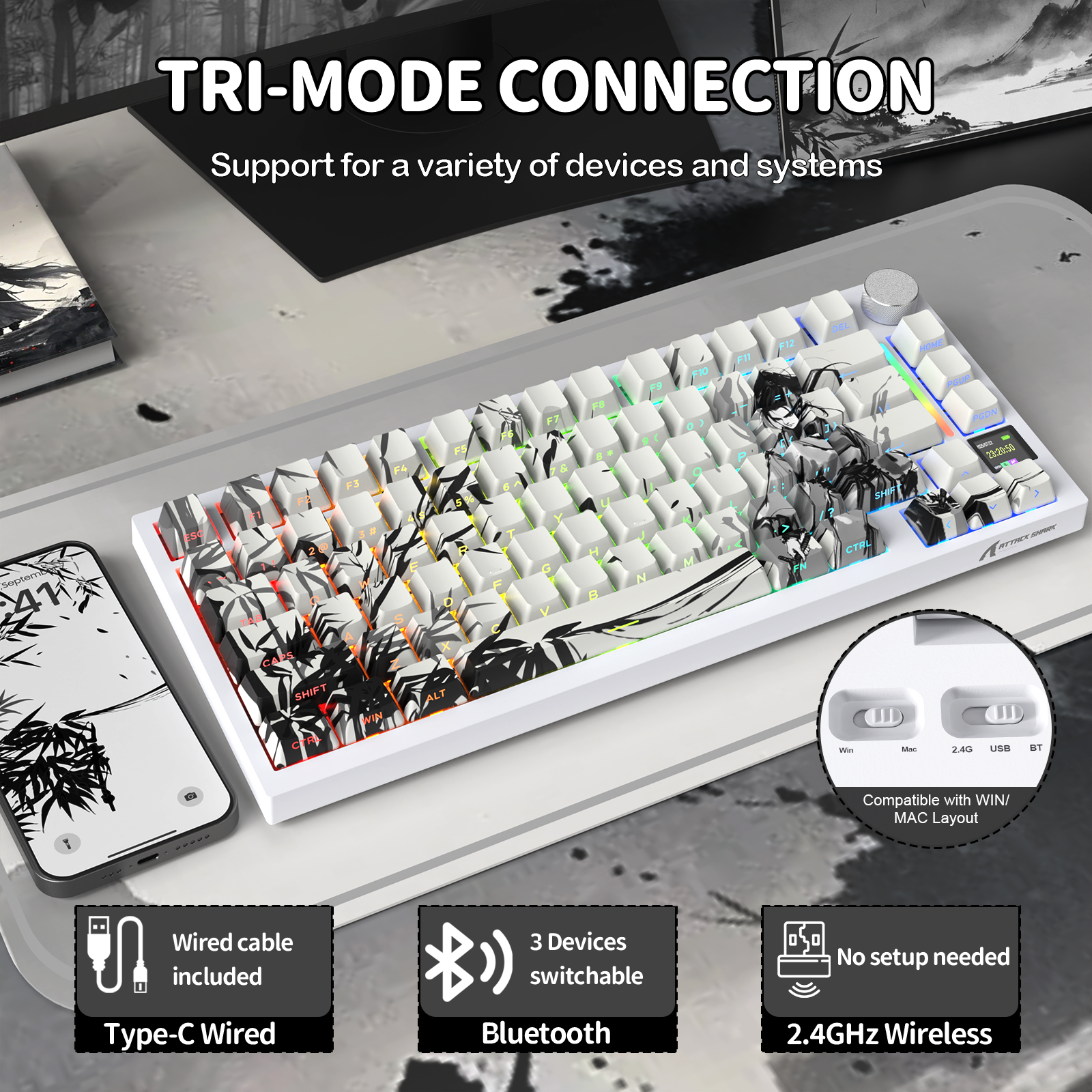 Clavier mécanique à joint torique tri-mode ATTACK SHARK X820Ultra