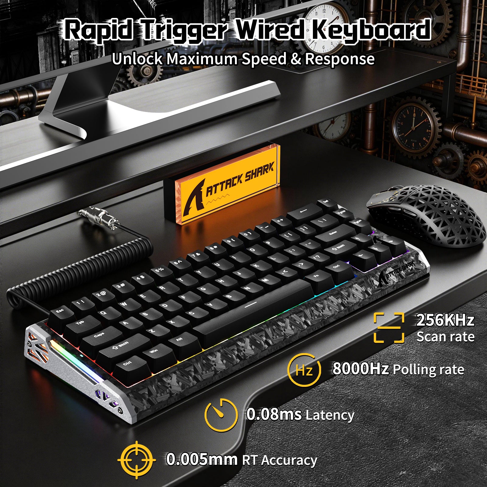 Pack gaming ATTACK SHARK R68 HE & R5 ULTRA en fibre de carbone avec câble enroulé Ultra C01