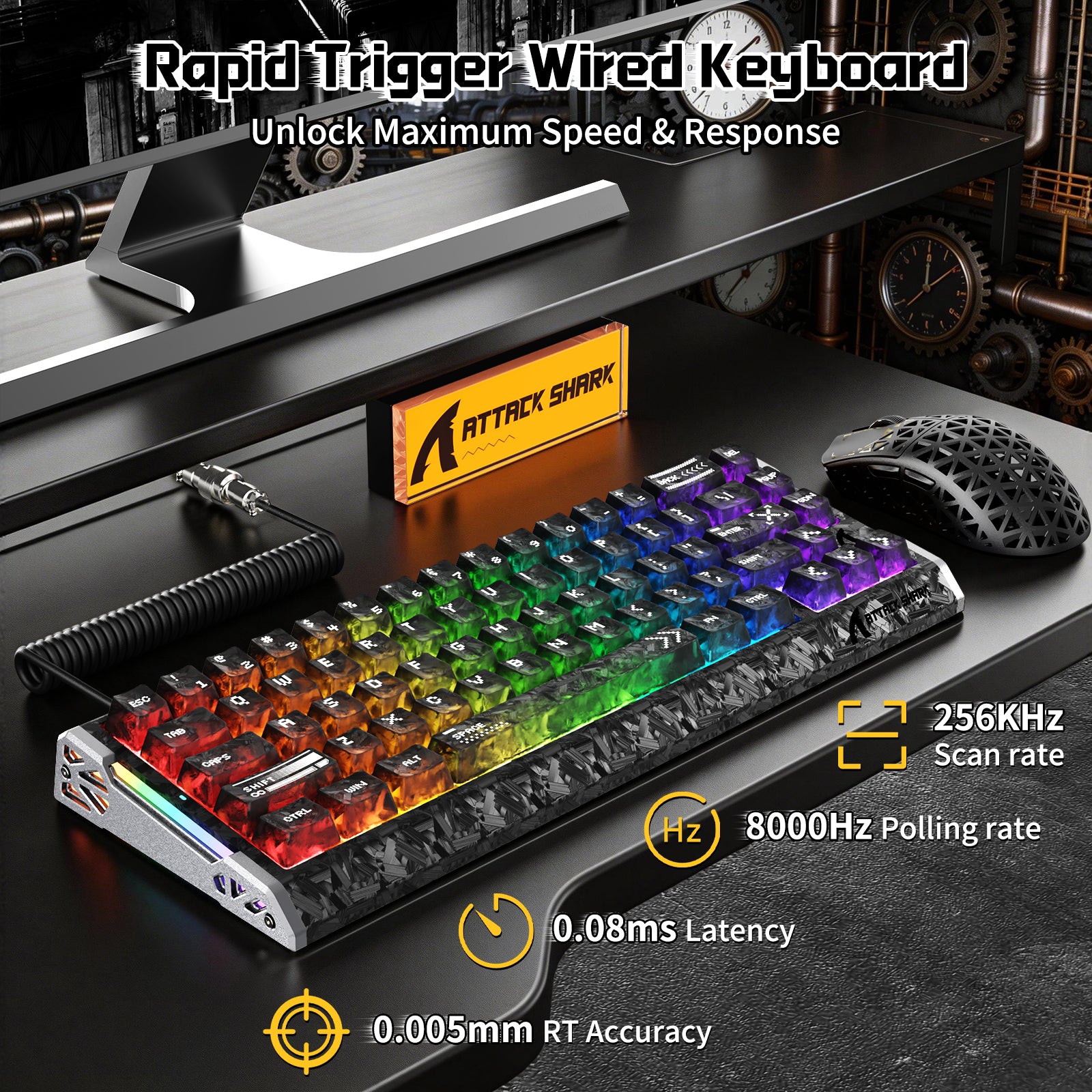 Pack gaming ATTACK SHARK R68 HE & R5 ULTRA en fibre de carbone avec câble enroulé Ultra C01