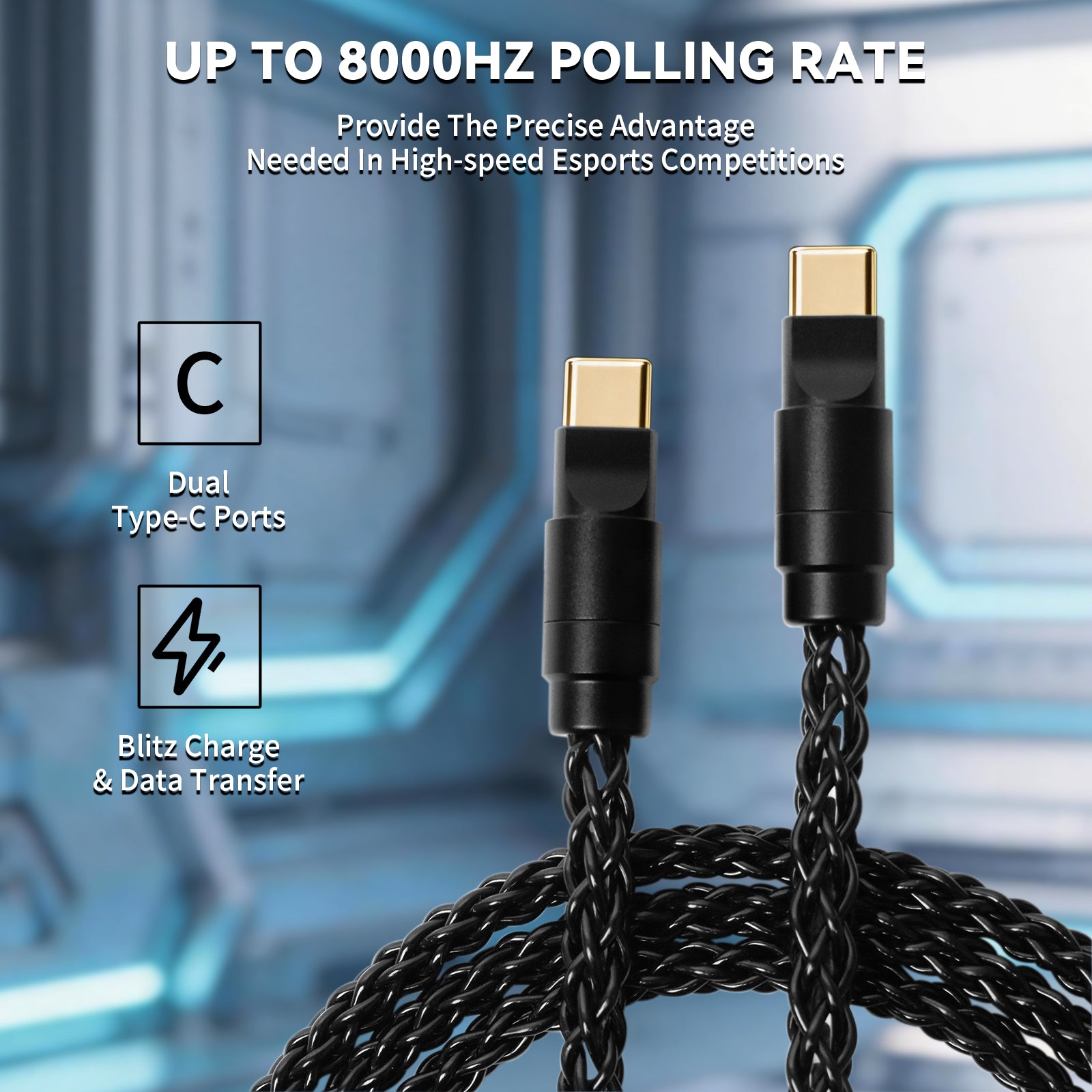 Câble 2-en-1 Type C ATTACK SHARK C07 PRO pour Clavier/Souris Gaming 8KHz