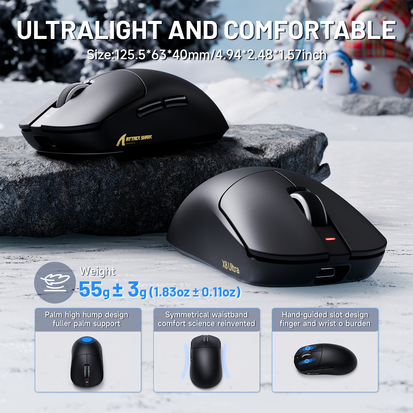 ATTACK SHARK X8 Ultra Tri-mode Wireless Gaming Mouse With C06 Ultra Cable