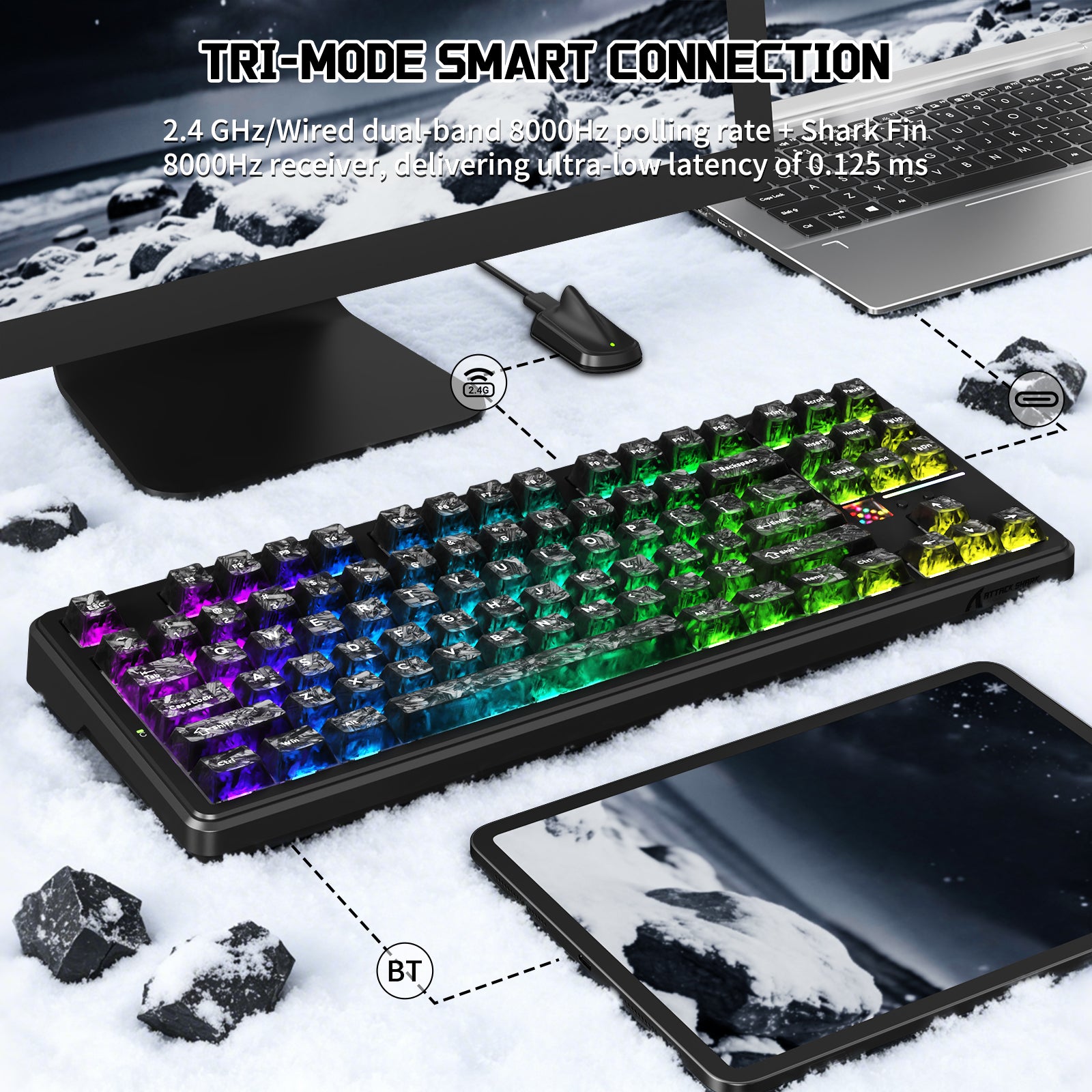 Clavier Mécanique Sans Fil ATTACK SHARK X87 ULTRA avec Récepteur Sans Fil 8K