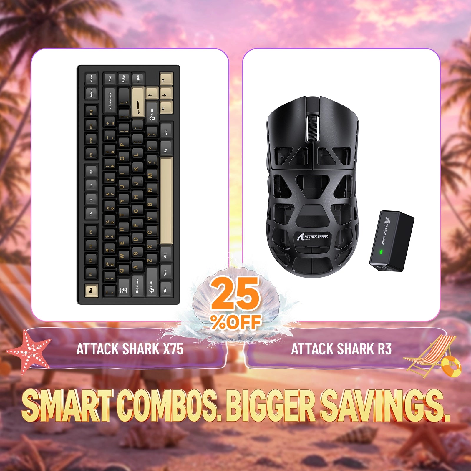 Pack clavier en aluminium complet ATTACK SHARK X75 + souris gaming en alliage de magnésium R3