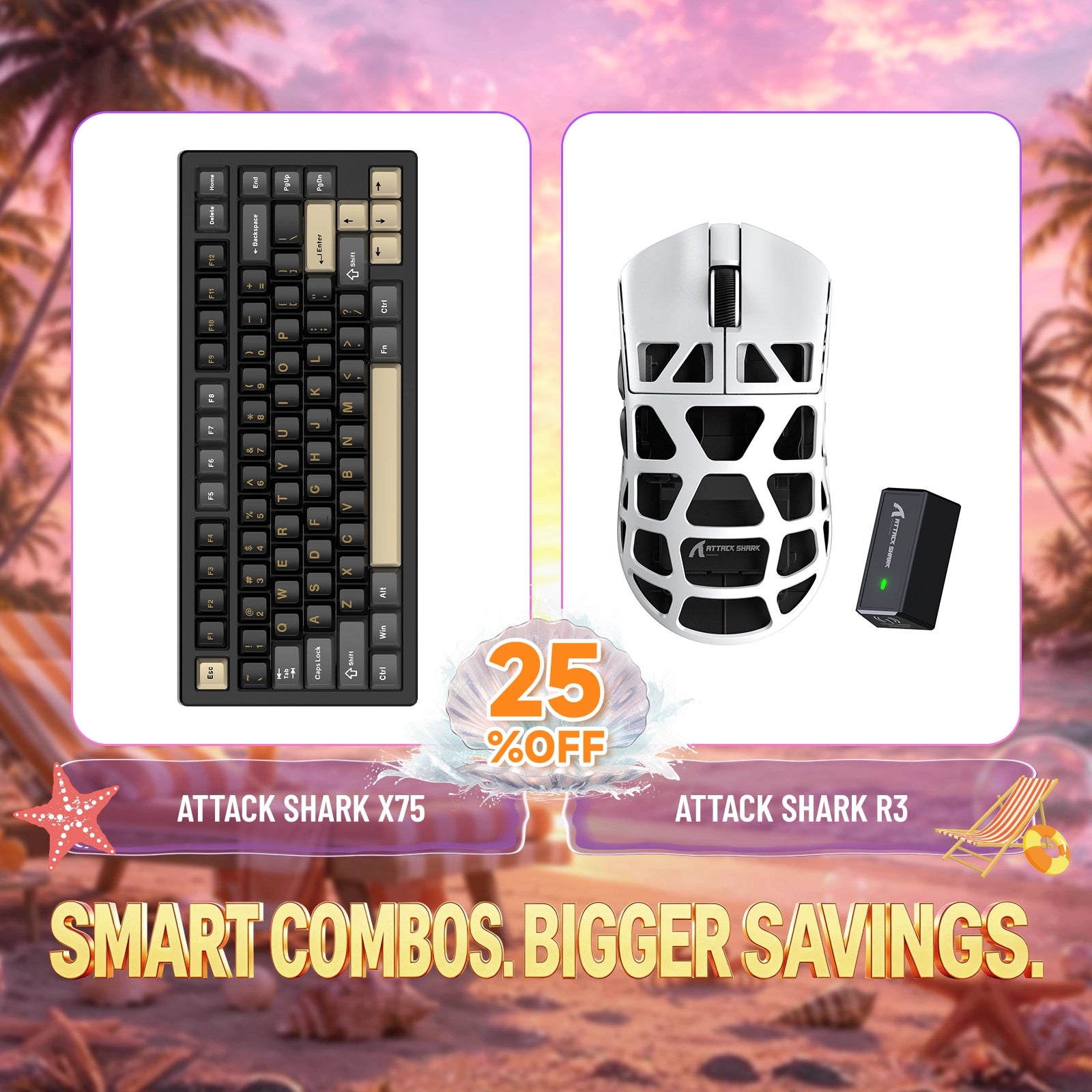 Pack clavier en aluminium complet ATTACK SHARK X75 + souris gaming en alliage de magnésium R3