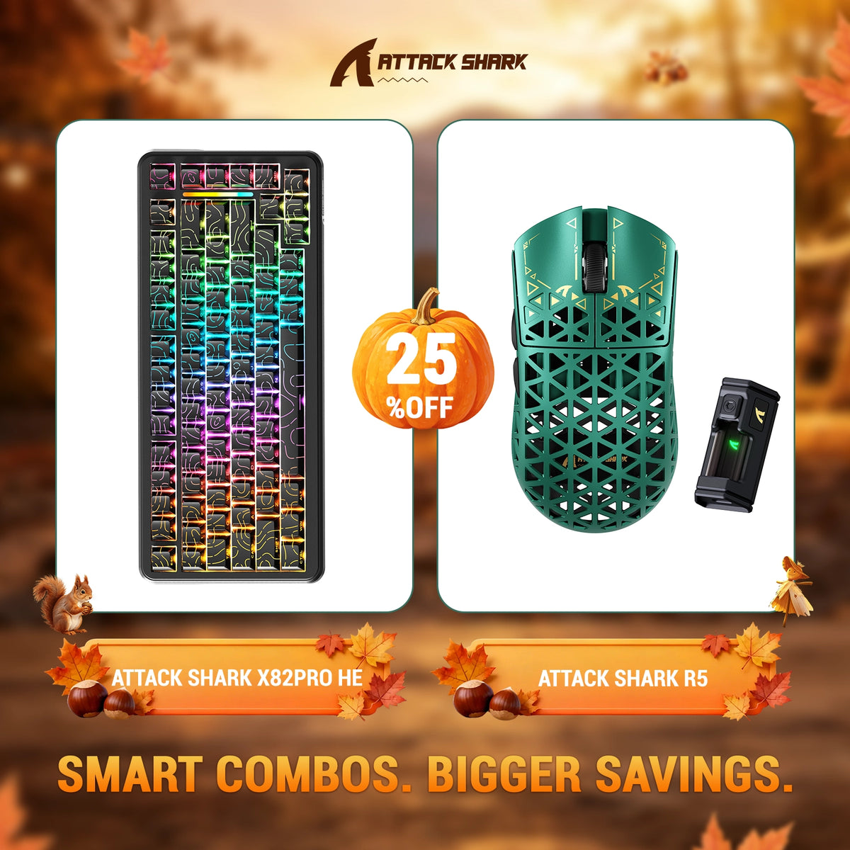 Pack clavier ATTACK SHARK X82 PRO HE à déclenchement rapide + souris gaming sans fil R5 en fibre de carbone