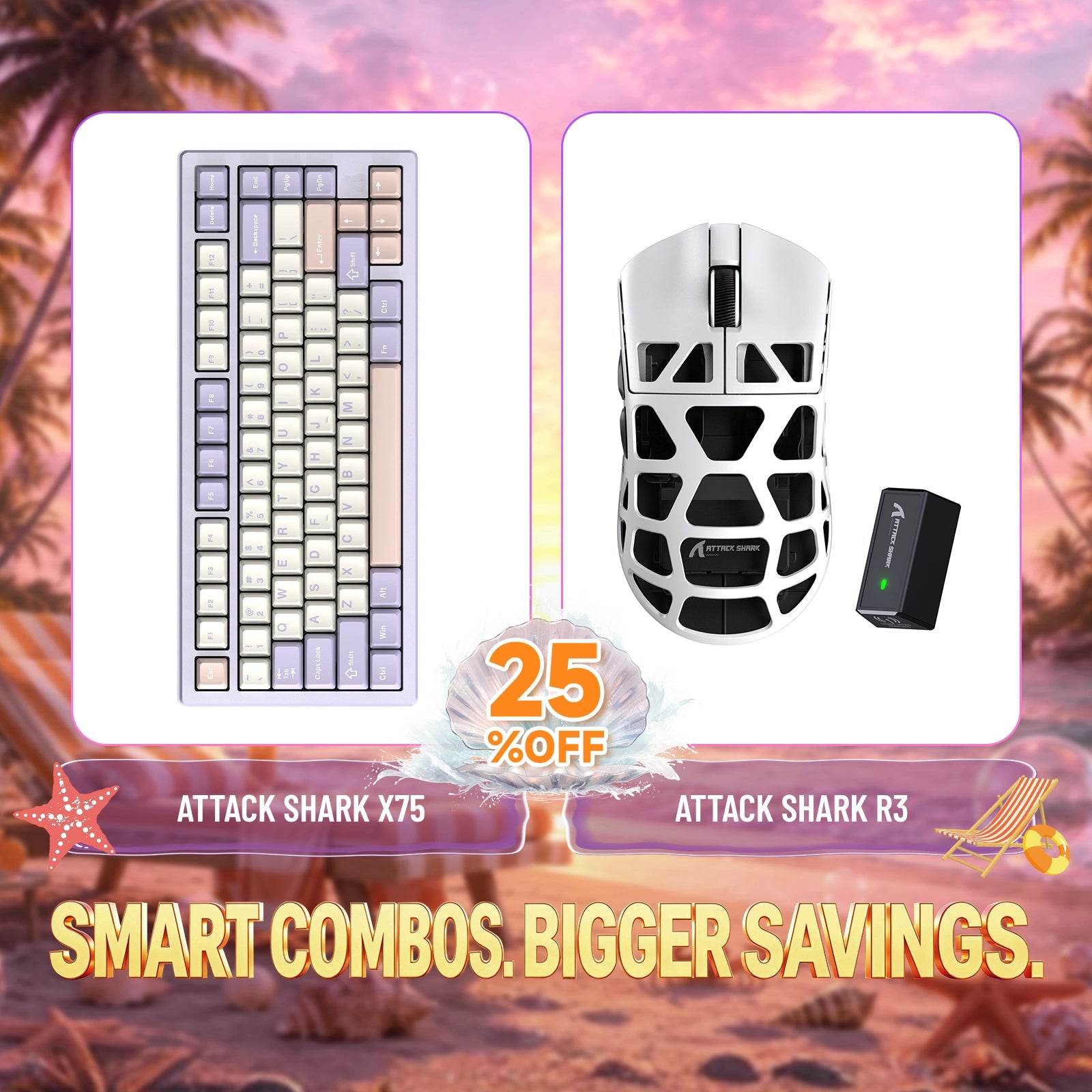 Pack clavier en aluminium complet ATTACK SHARK X75 + souris gaming en alliage de magnésium R3