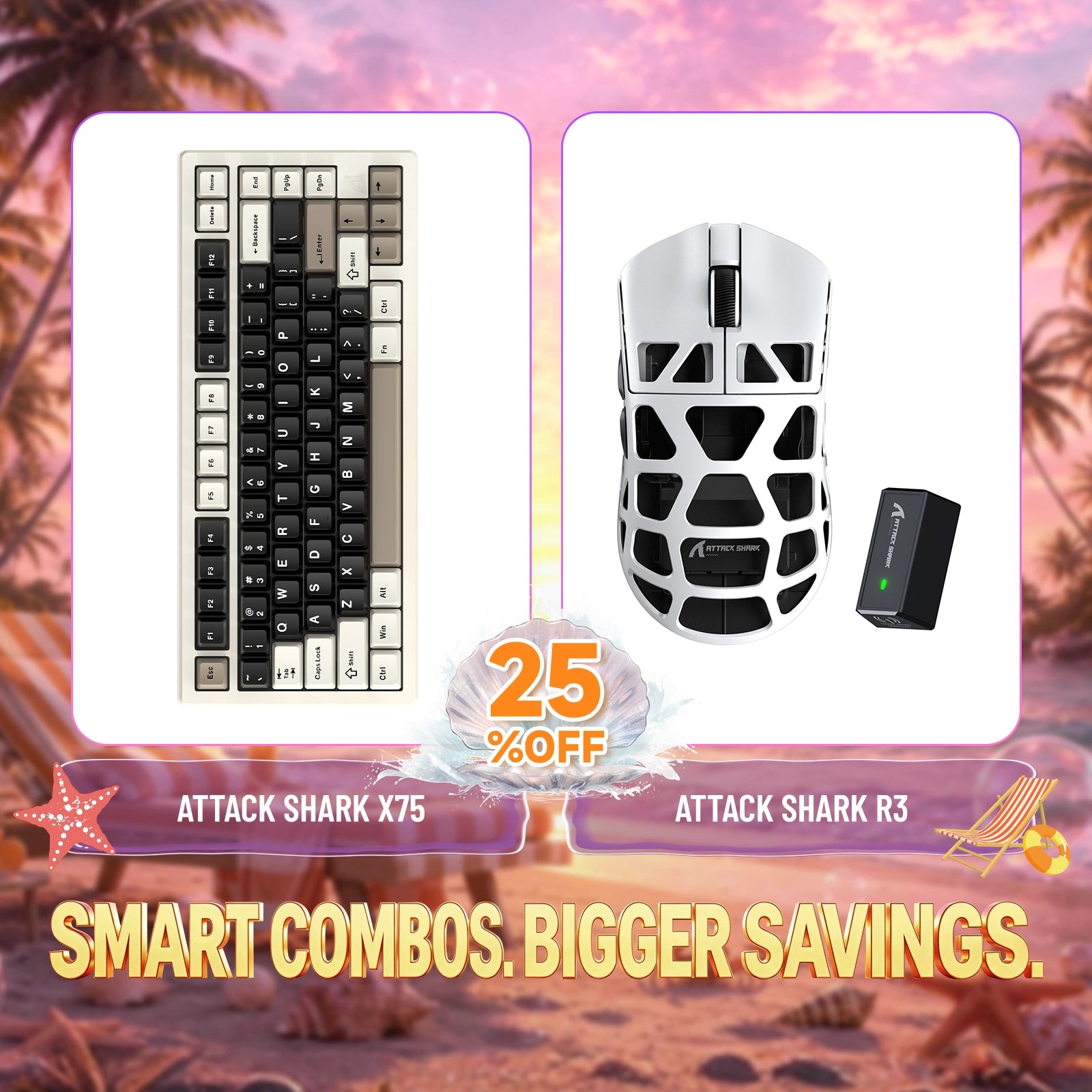 Pack clavier en aluminium complet ATTACK SHARK X75 + souris gaming en alliage de magnésium R3