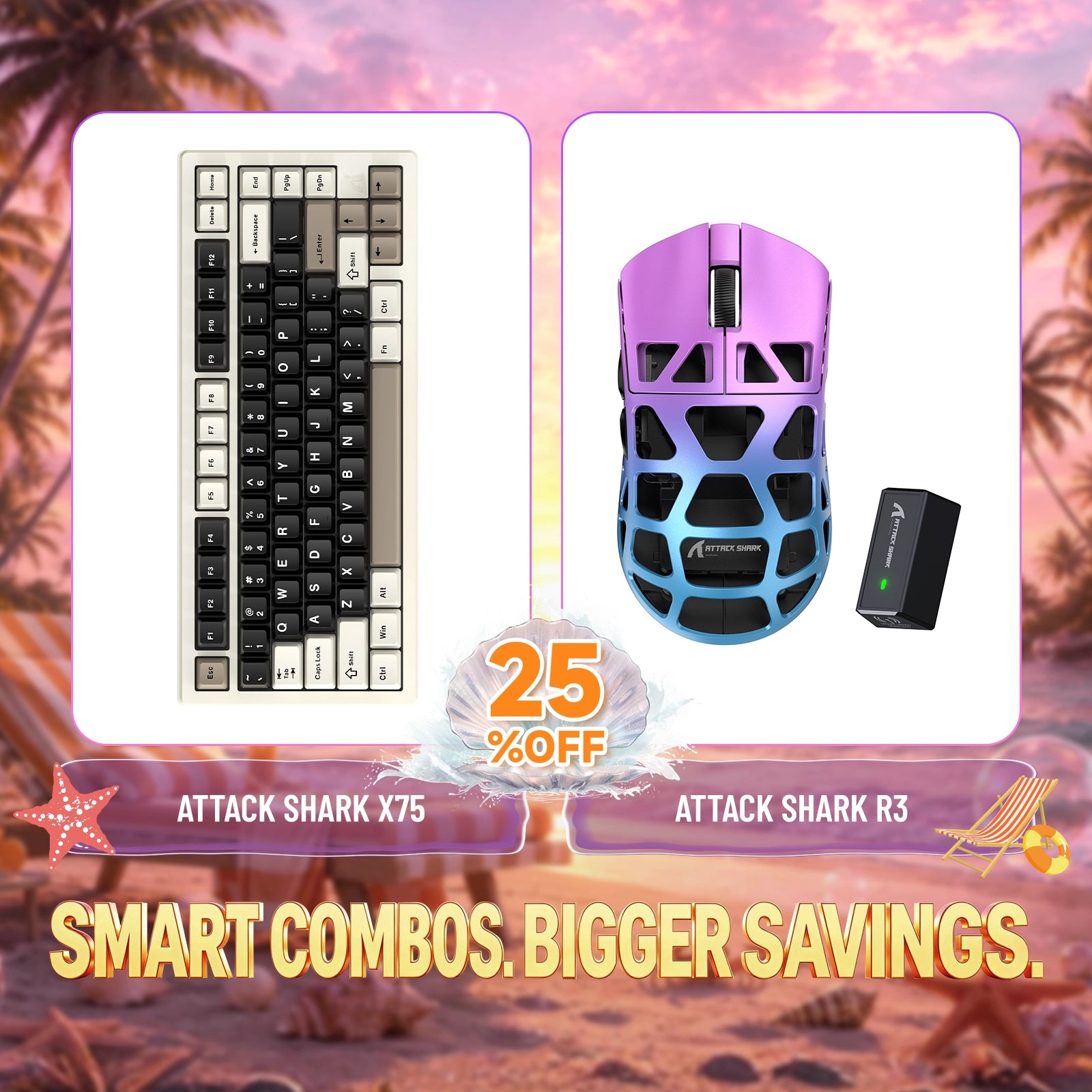 Pack clavier en aluminium complet ATTACK SHARK X75 + souris gaming en alliage de magnésium R3