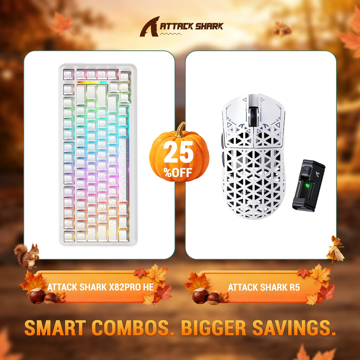 Pack clavier ATTACK SHARK X82 PRO HE à déclenchement rapide + souris gaming sans fil R5 en fibre de carbone