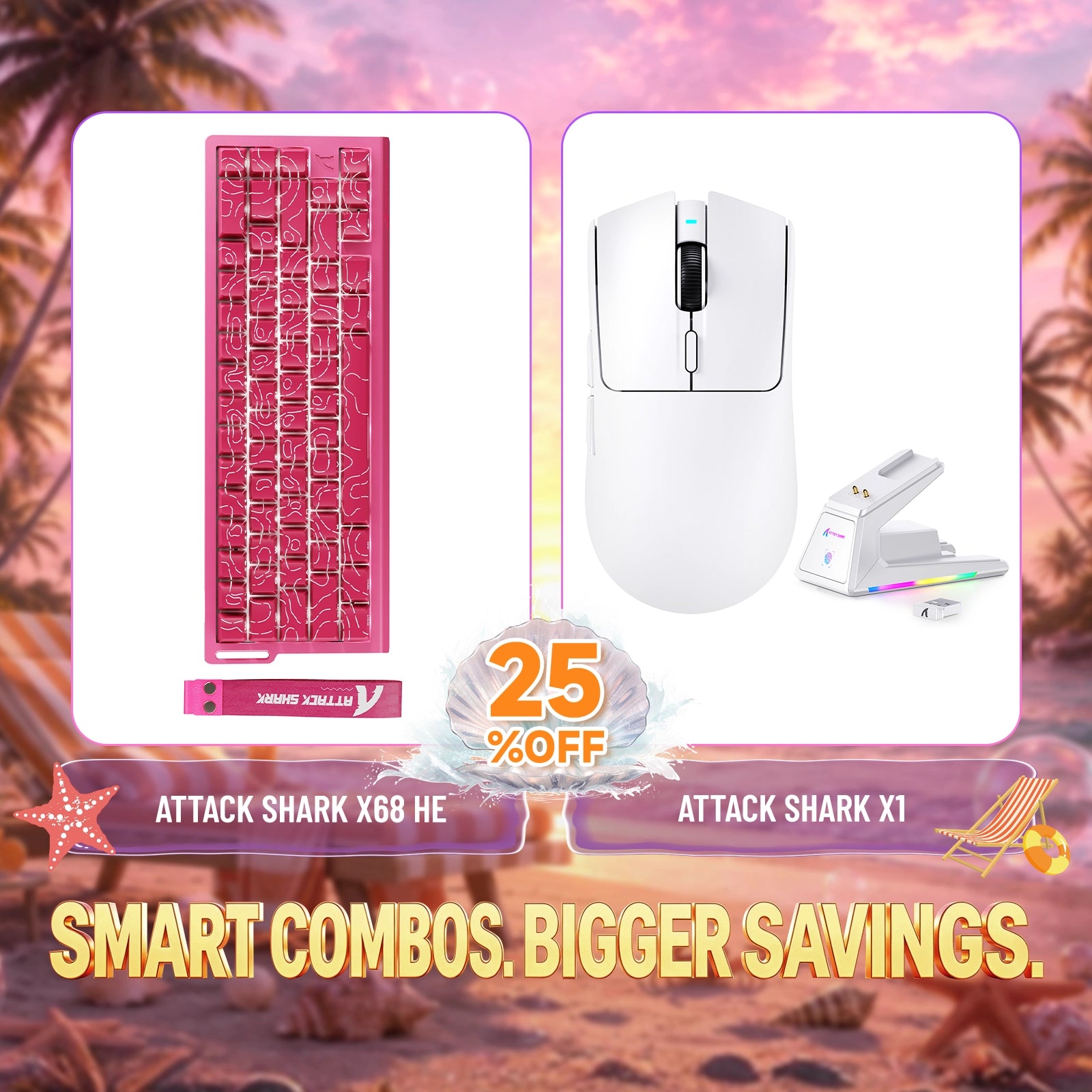 Pack clavier à déclenchement rapide ATTACK SHARK X68HE + souris gaming sans fil X1