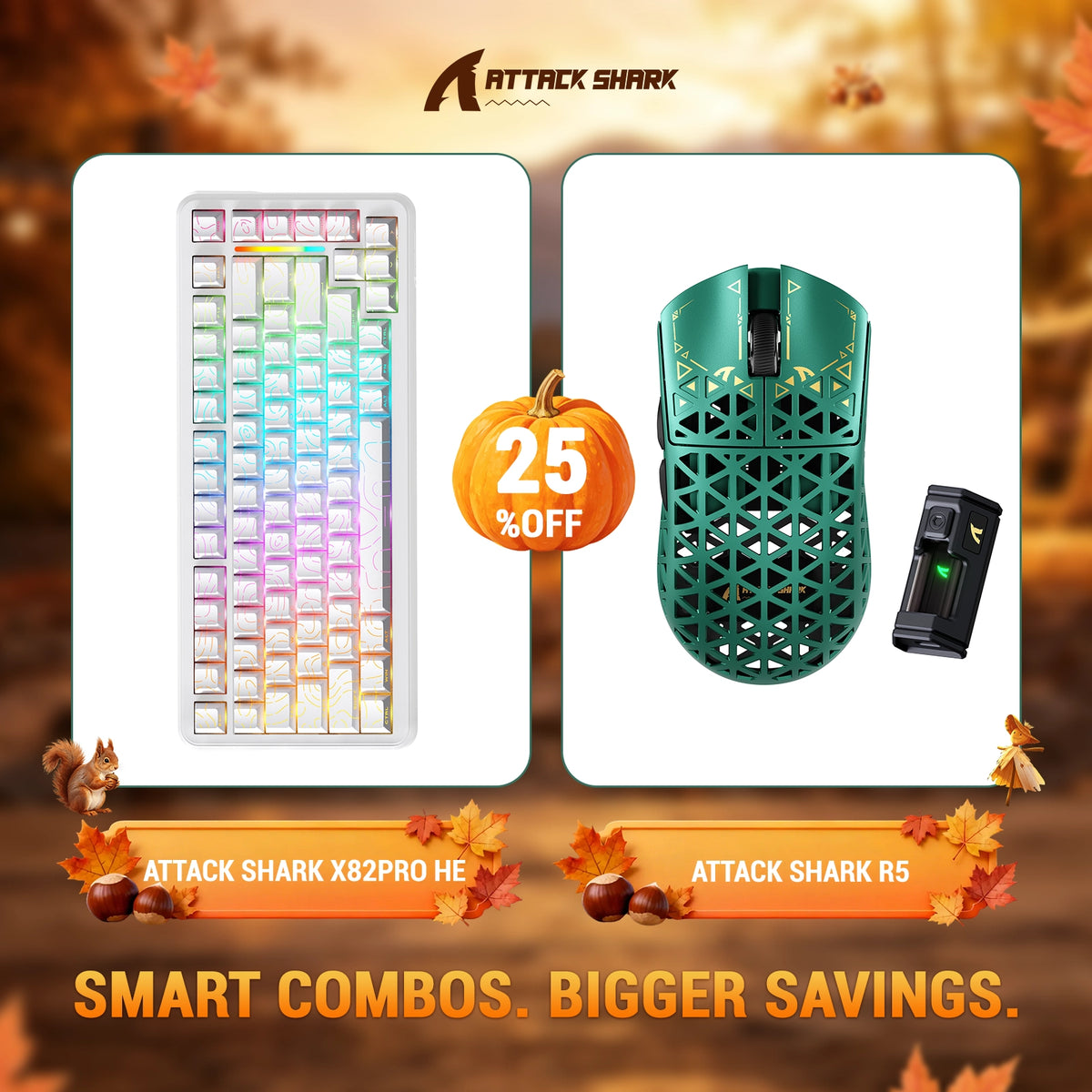 Pack clavier ATTACK SHARK X82 PRO HE à déclenchement rapide + souris gaming sans fil R5 en fibre de carbone