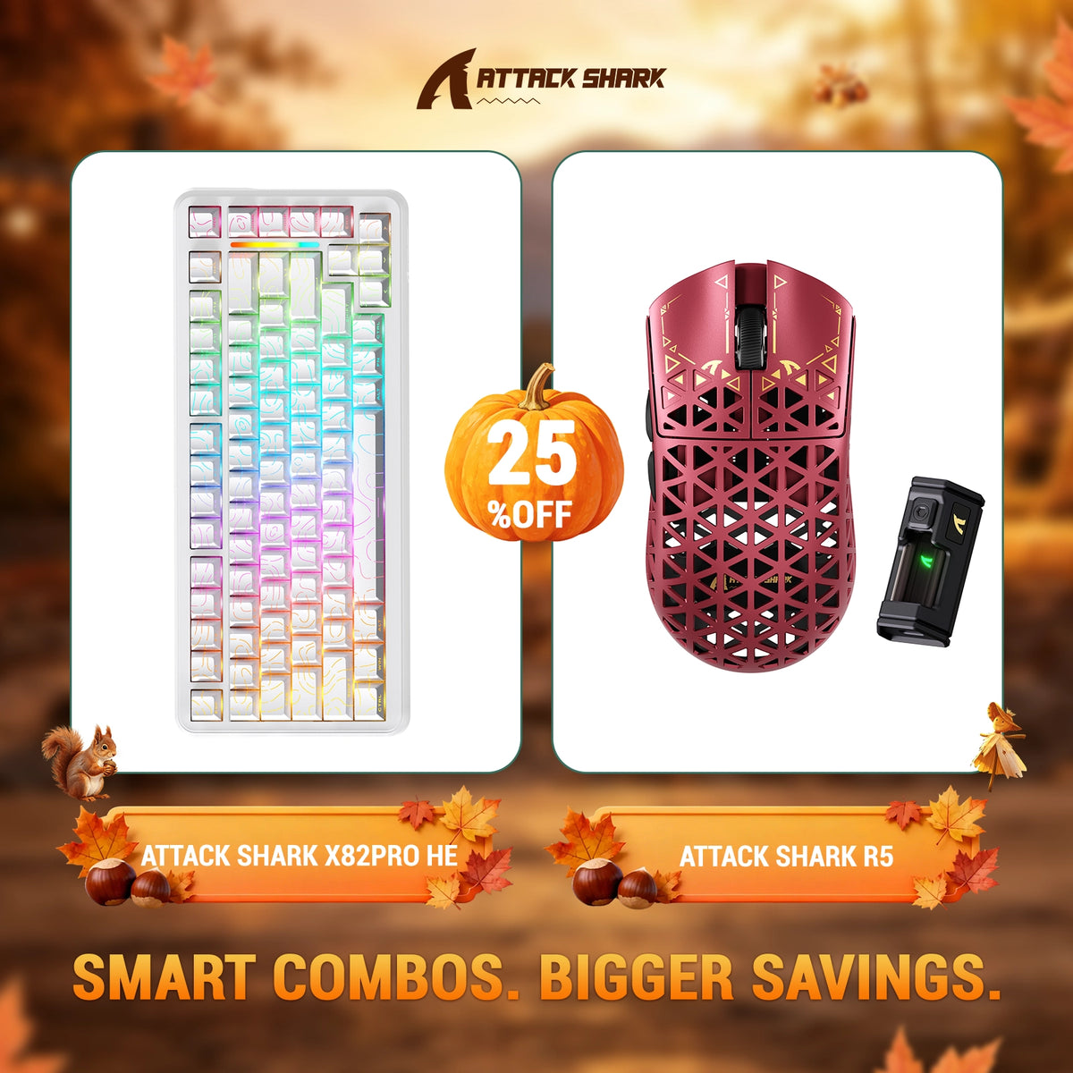 Pack clavier ATTACK SHARK X82 PRO HE à déclenchement rapide + souris gaming sans fil R5 en fibre de carbone