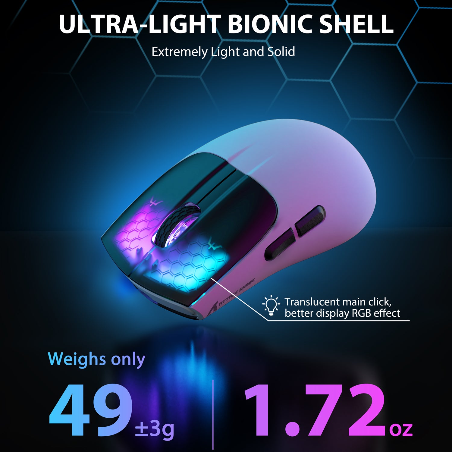 ATTACK SHARK X5 wireless gaming mouse with honeycomb shell and RGB backlit buttons