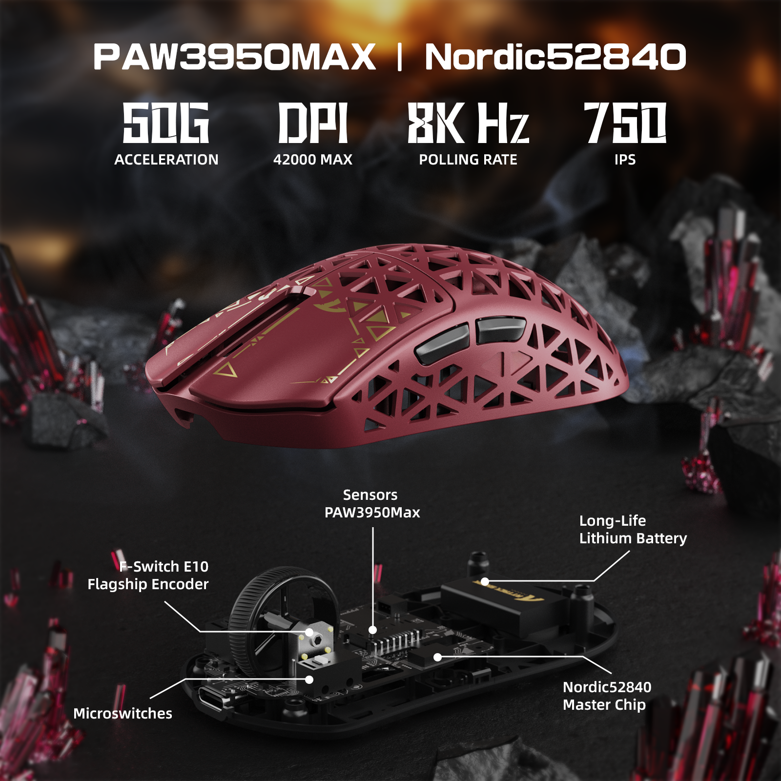 Souris gaming sans fil ATTACK SHARK R5 ULTRA en fibre de carbone 8K PAW3950MAX