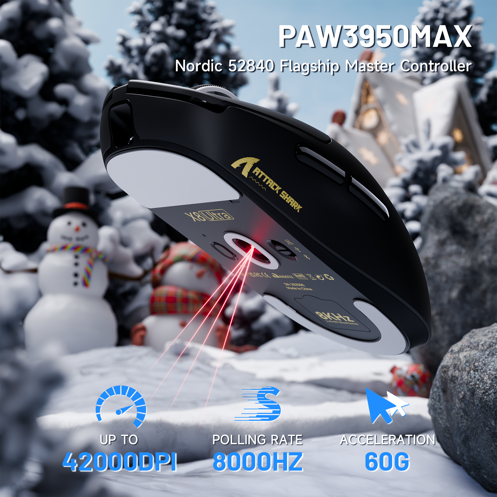 ATTACK SHARK X8 Ultra Tri-mode Wireless Gaming Mouse With C06 Ultra Cable