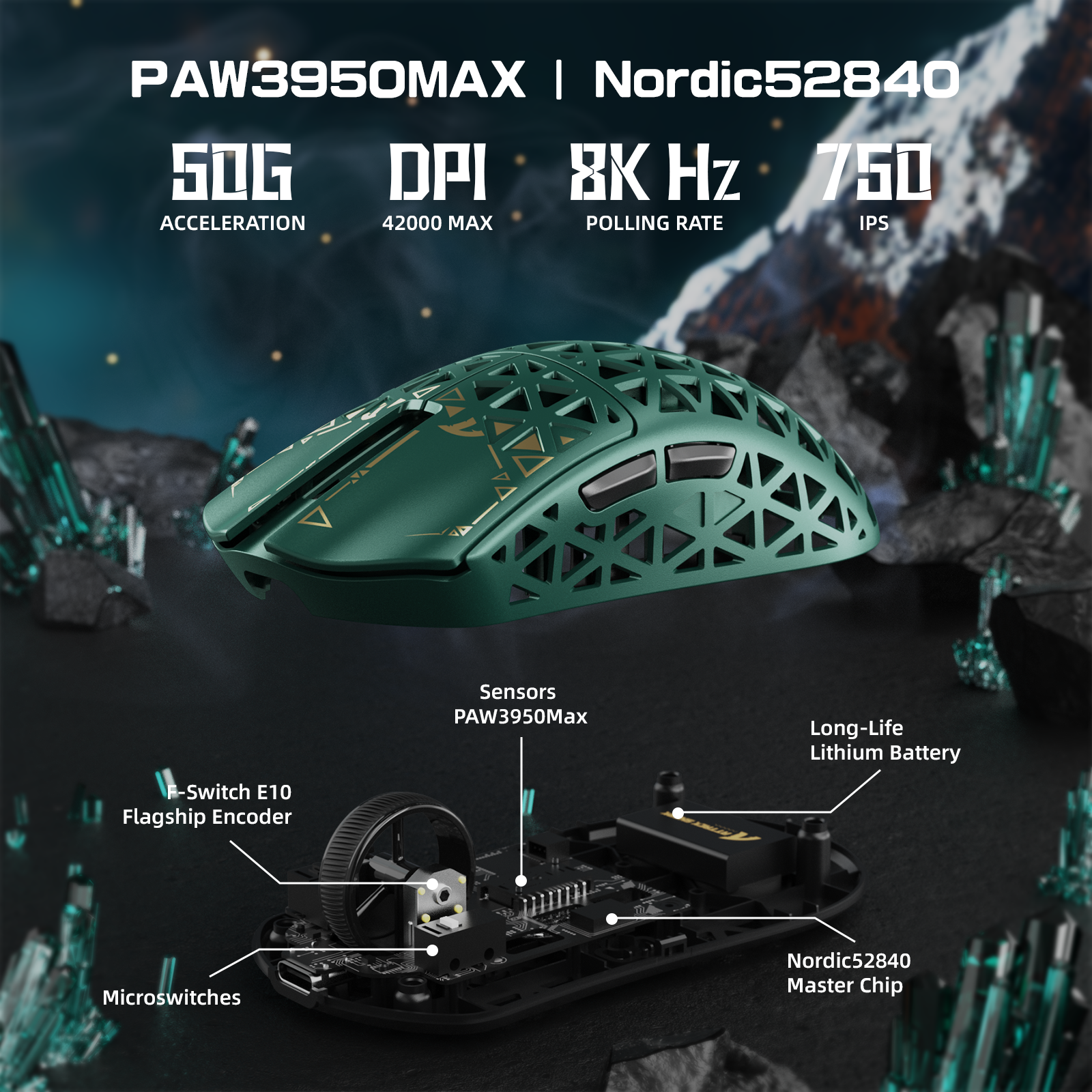 Souris gaming sans fil ATTACK SHARK R5 ULTRA en fibre de carbone 8K PAW3950MAX