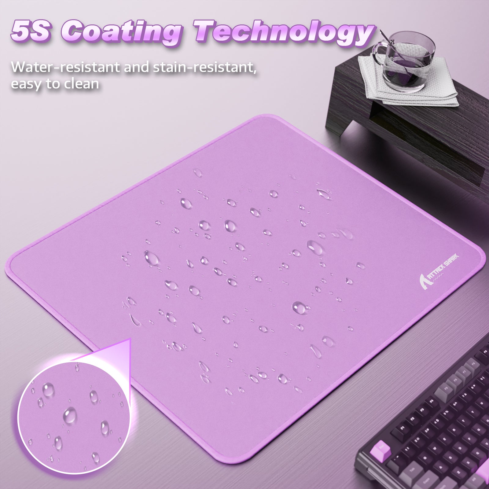 ATTACK SHARK CM02 mousepad with 5S Coating, water-resistant and stain-resistant, lavender esports accessory