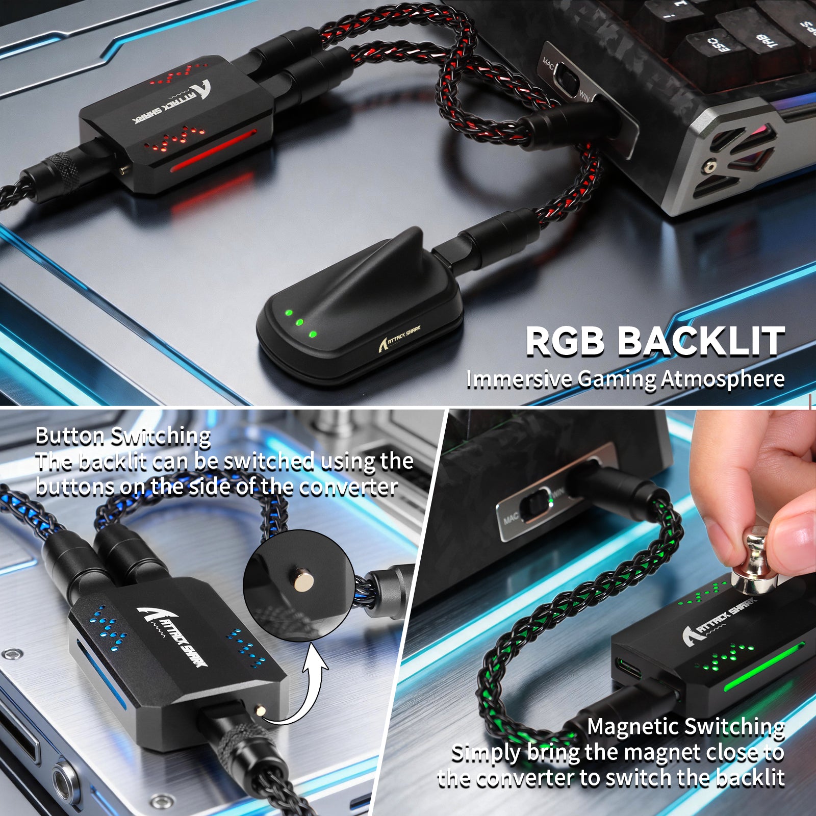 Câble 2-en-1 Type C ATTACK SHARK C07 PRO pour Clavier/Souris Gaming 8KHz