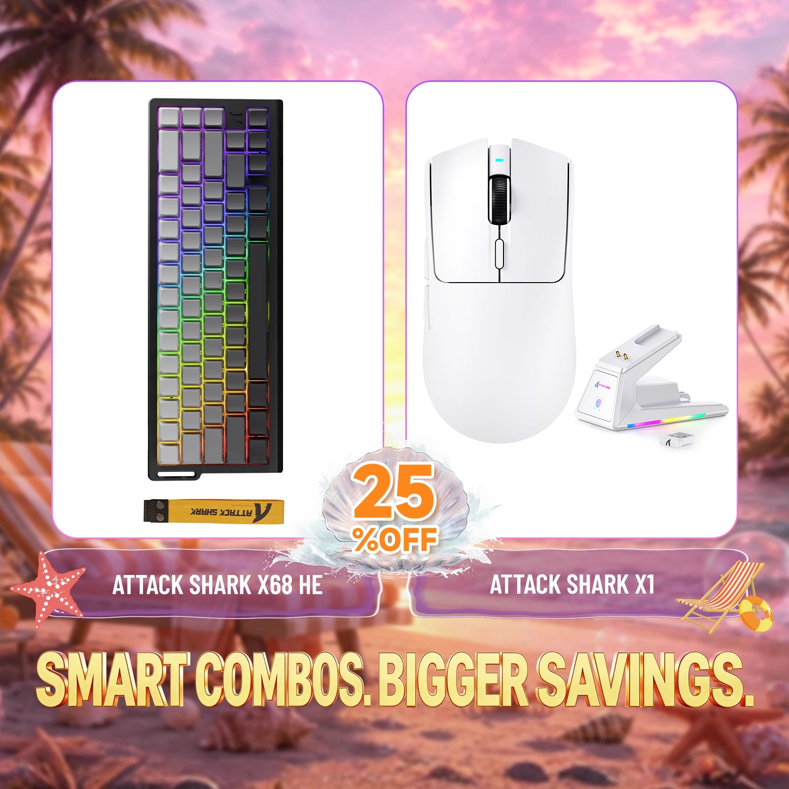 Pack clavier à déclenchement rapide ATTACK SHARK X68HE + souris gaming sans fil X1