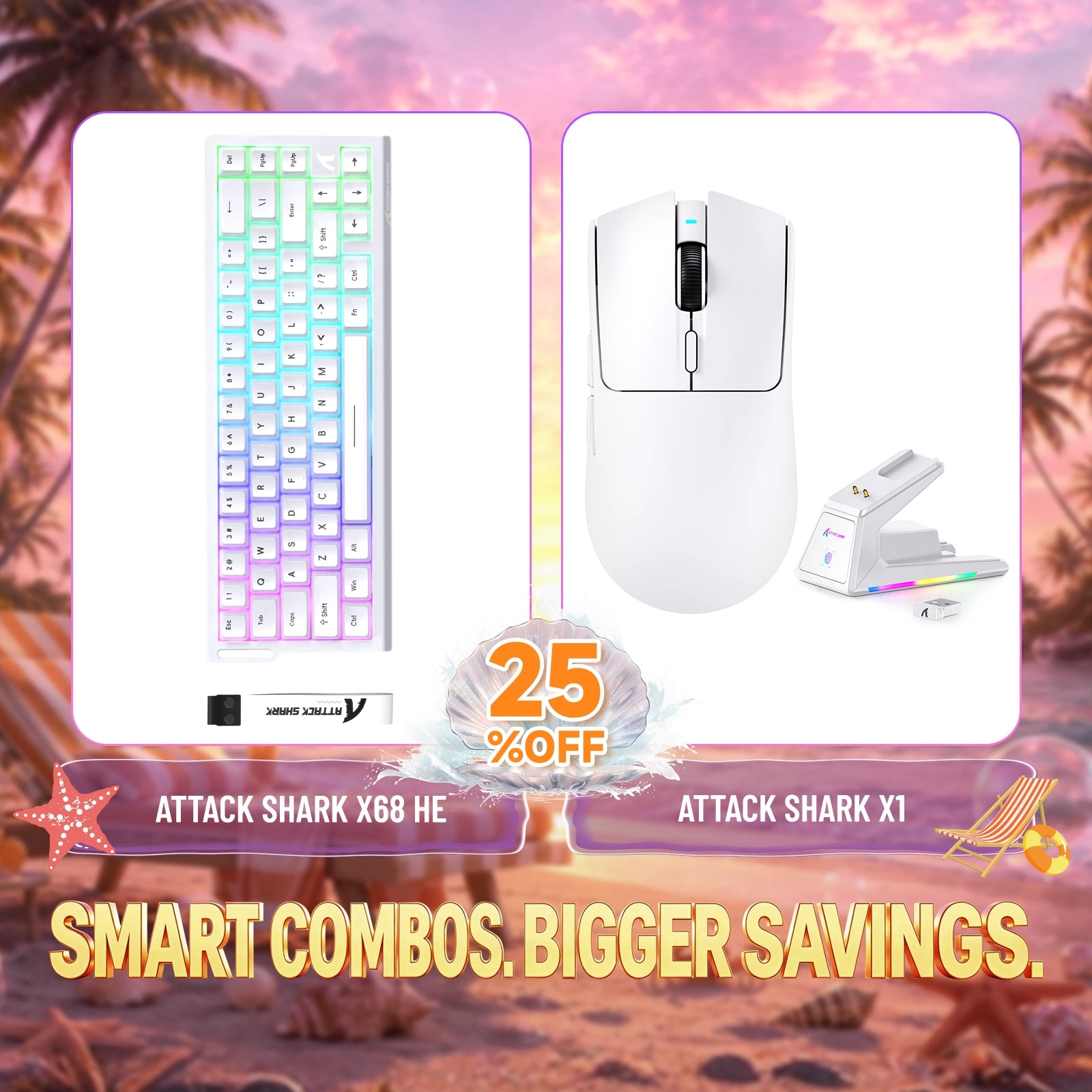 Pack clavier à déclenchement rapide ATTACK SHARK X68HE + souris gaming sans fil X1
