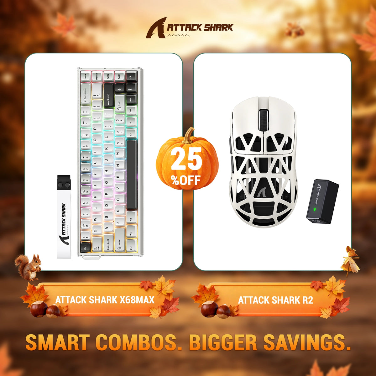 Ensemble clavier en aluminium ATTACK SHARK X68 MAX HE à déclenchement rapide + souris gaming sans fil R2 en alliage de magnésium