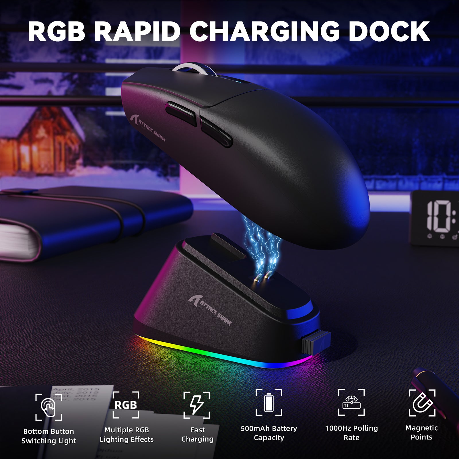 Souris de jeu sans fil tri-mode ATTACK SHARK G3PRO avec station de charge 25 000 DPI ultra légère
