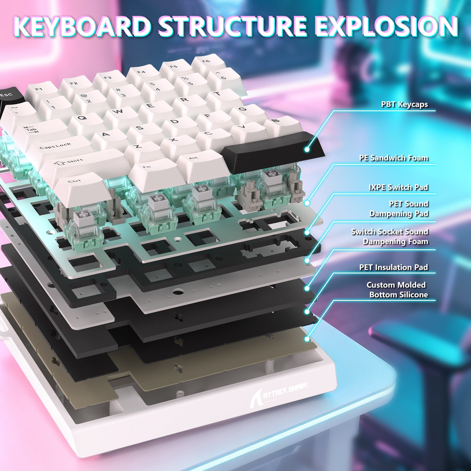 Clavier à interrupteur magnétique à une main ATTACK SHARK M36 HE & câble Aviateur LED ULTRA C01