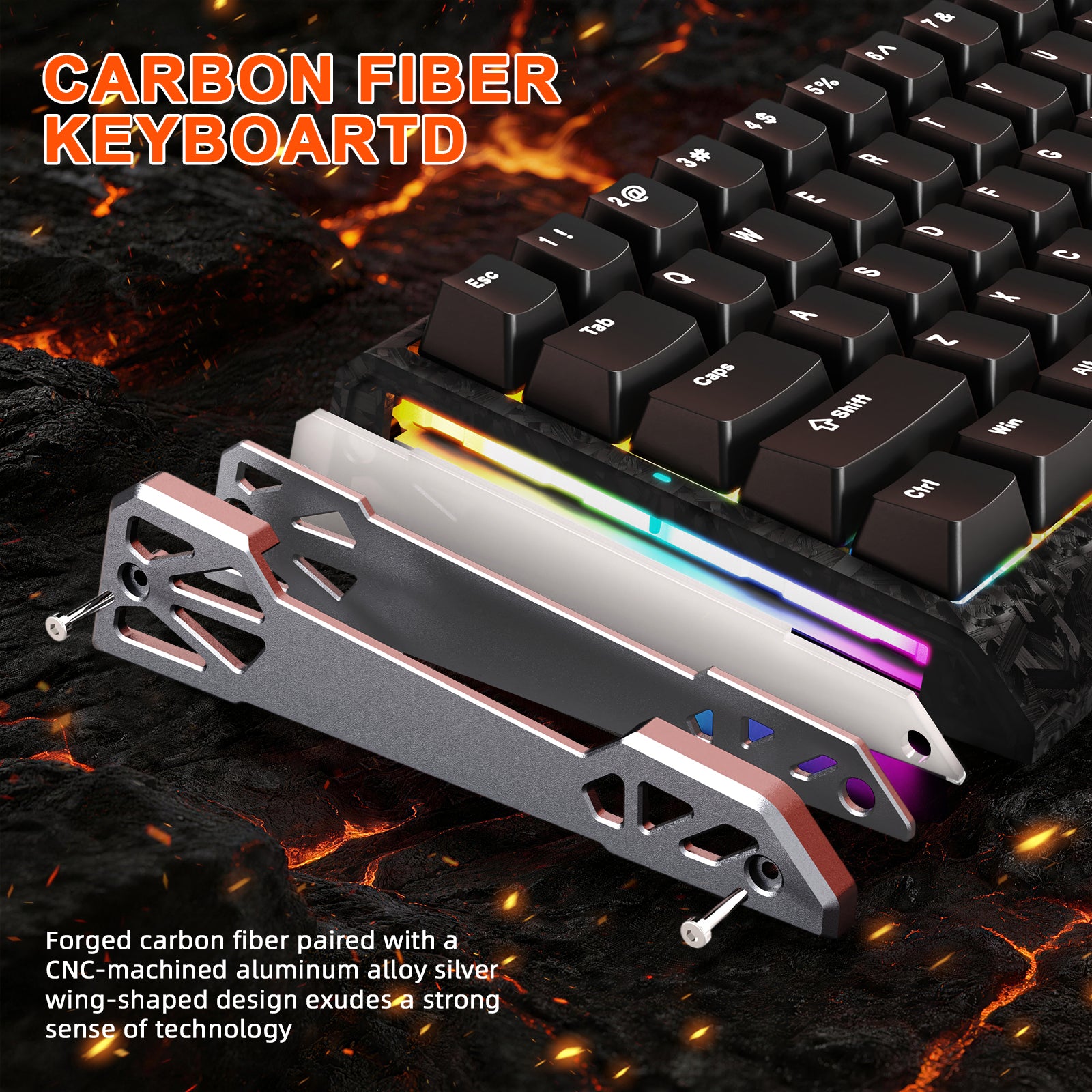 ATTACK SHARK R68 Carbon Fiber Gaming Keyboard with RGB & CNC accents.