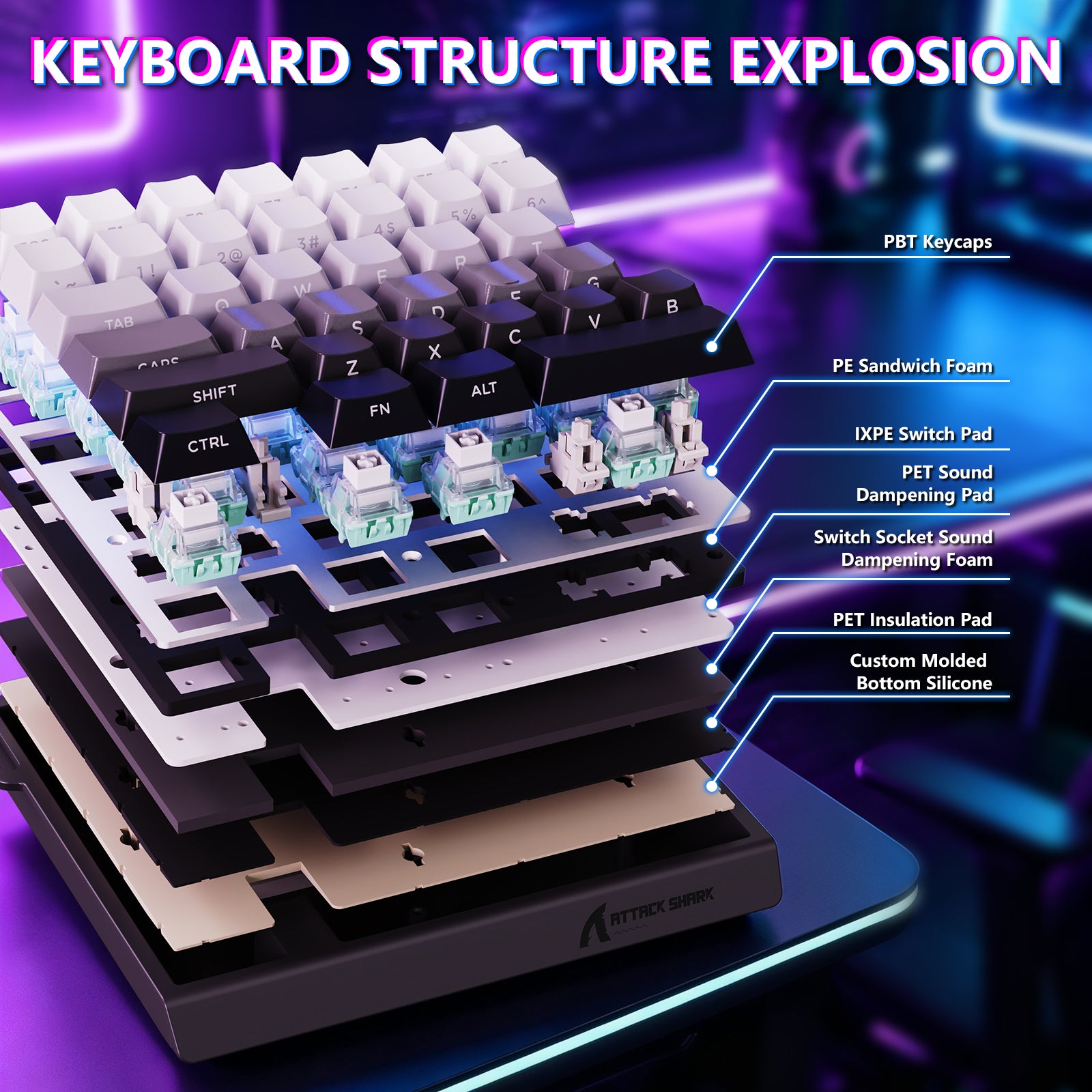 Clavier à interrupteur magnétique à une main ATTACK SHARK M36 HE & câble Aviateur LED ULTRA C01
